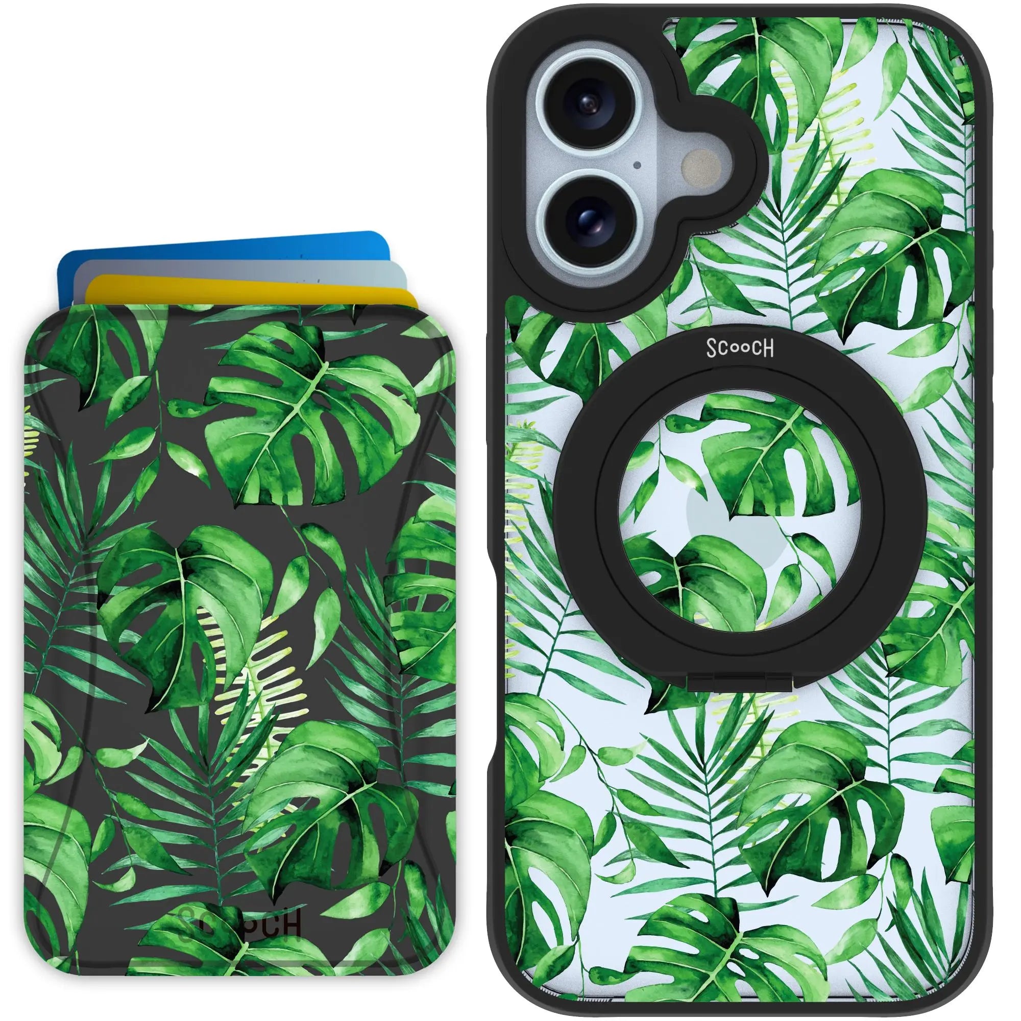 Scooch-HaloCase + MagWallet 2.0 MixMatch Bundle for iPhone 16-Monstera