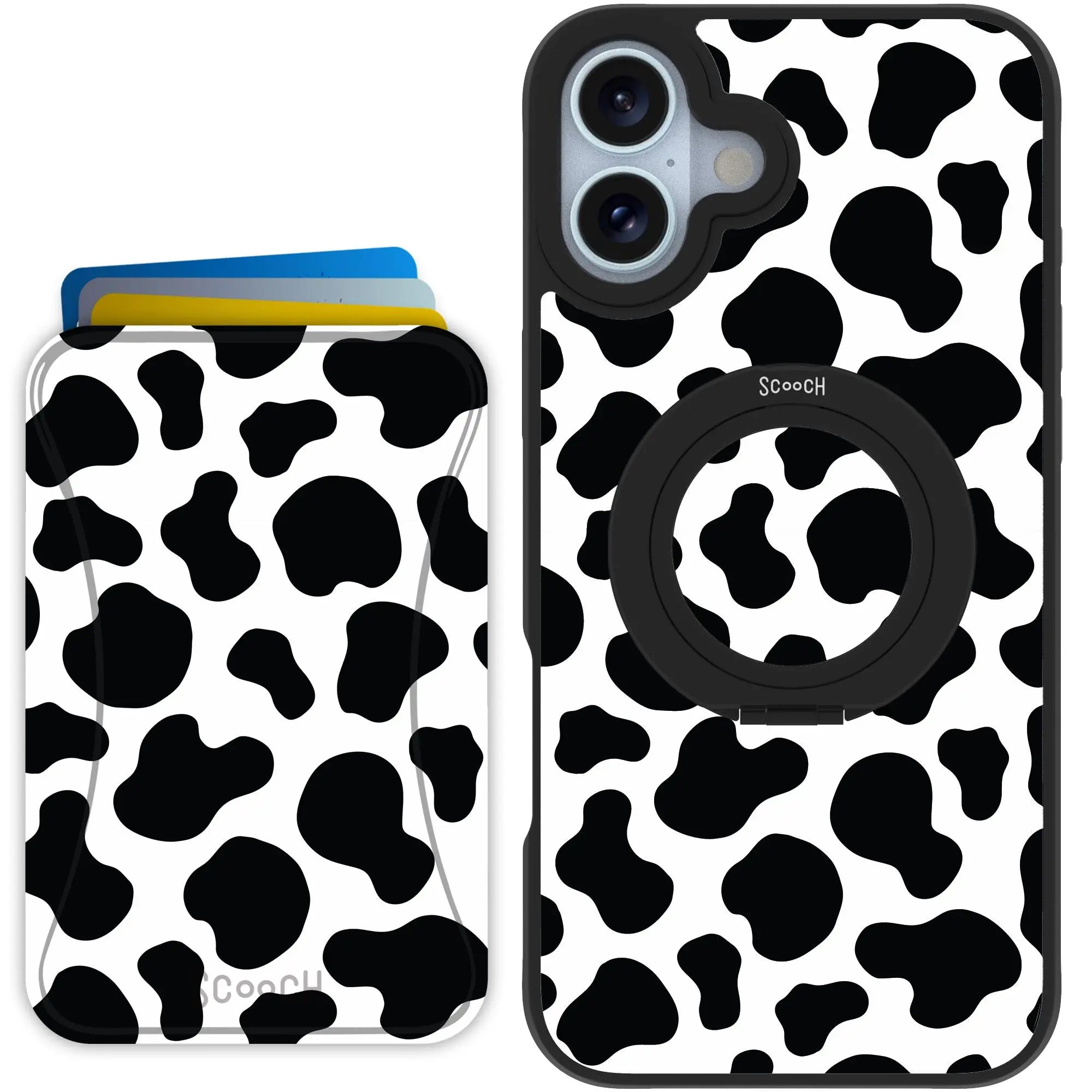 Scooch-HaloCase + MagWallet 2.0 MixMatch Bundle for iPhone 16 Plus-Cow-Print