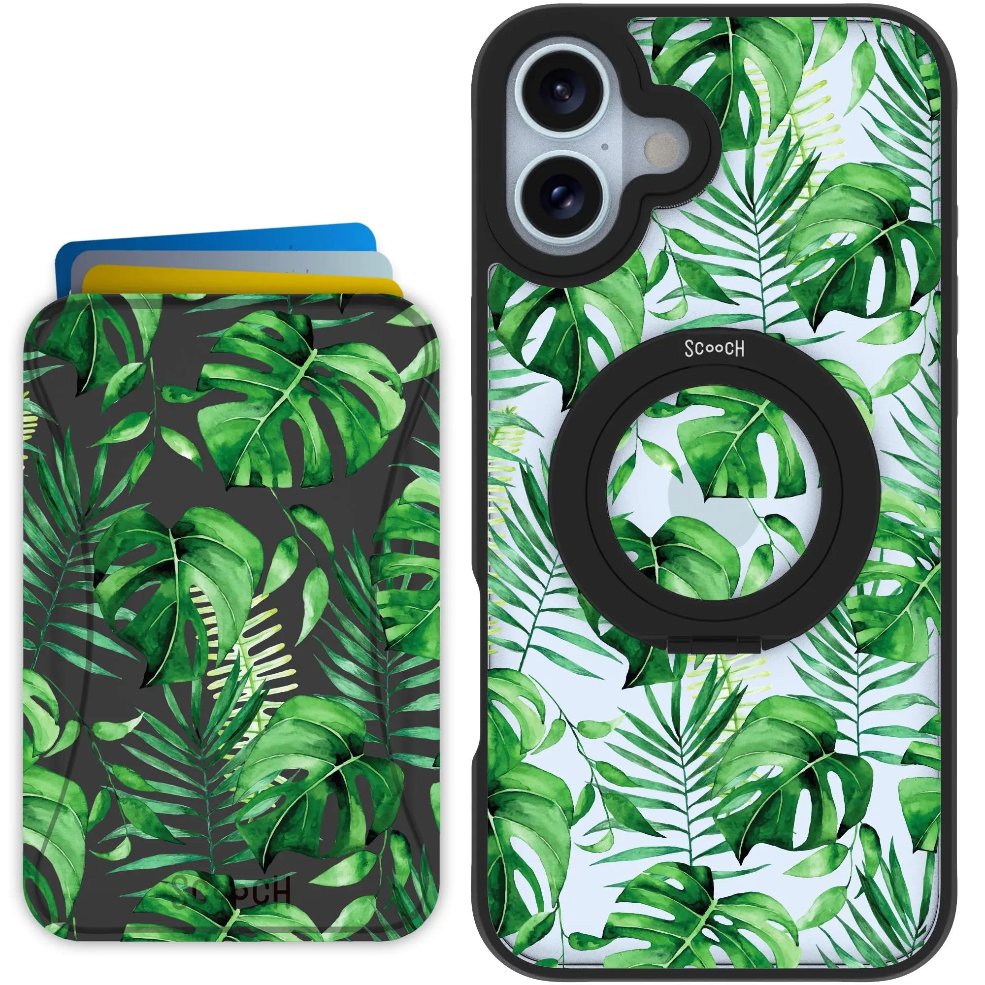 Scooch-HaloCase + MagWallet 2.0 MixMatch Bundle for iPhone 16 Plus-Monstera