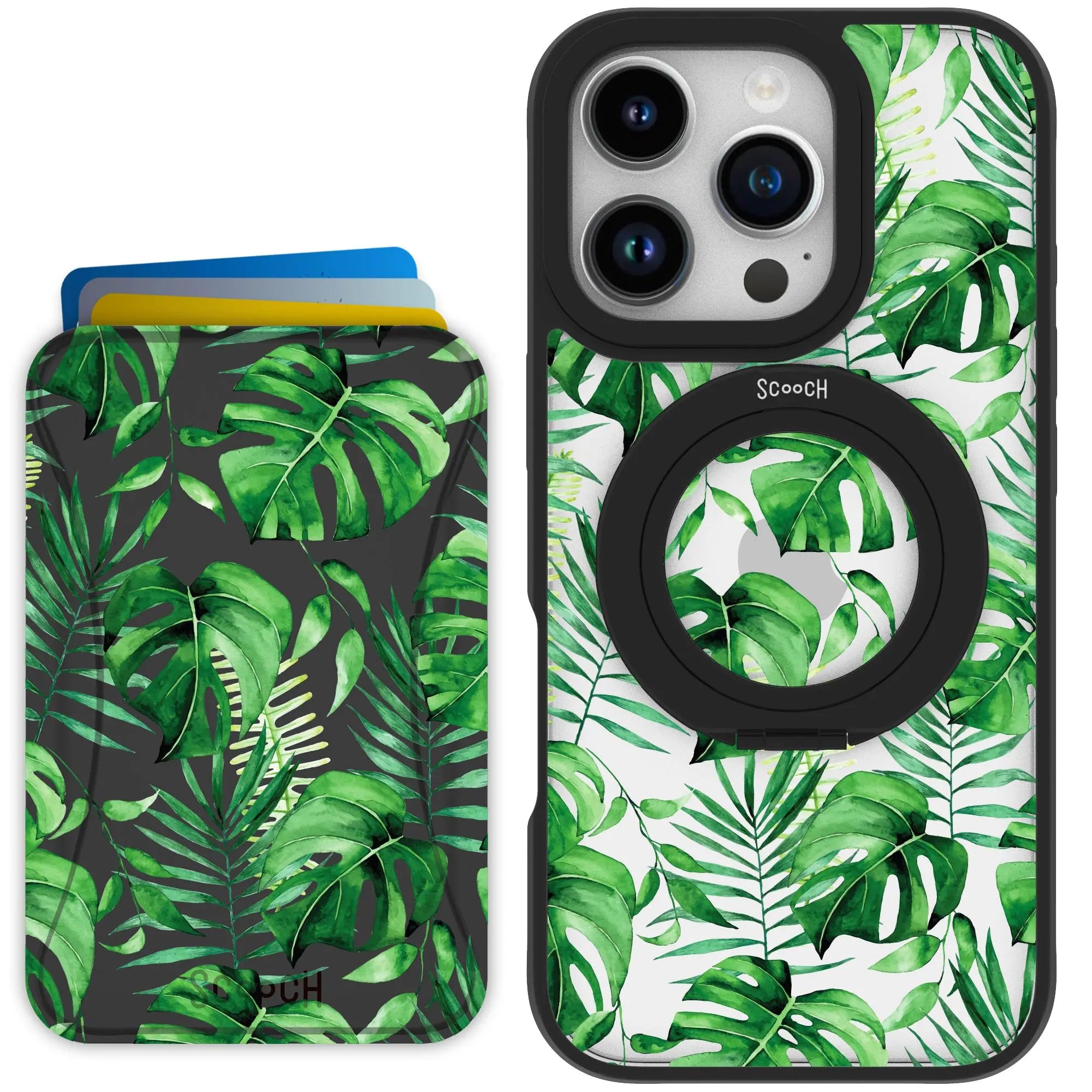 Scooch-HaloCase + MagWallet 2.0 MixMatch Bundle for iPhone 16 Pro-Monstera