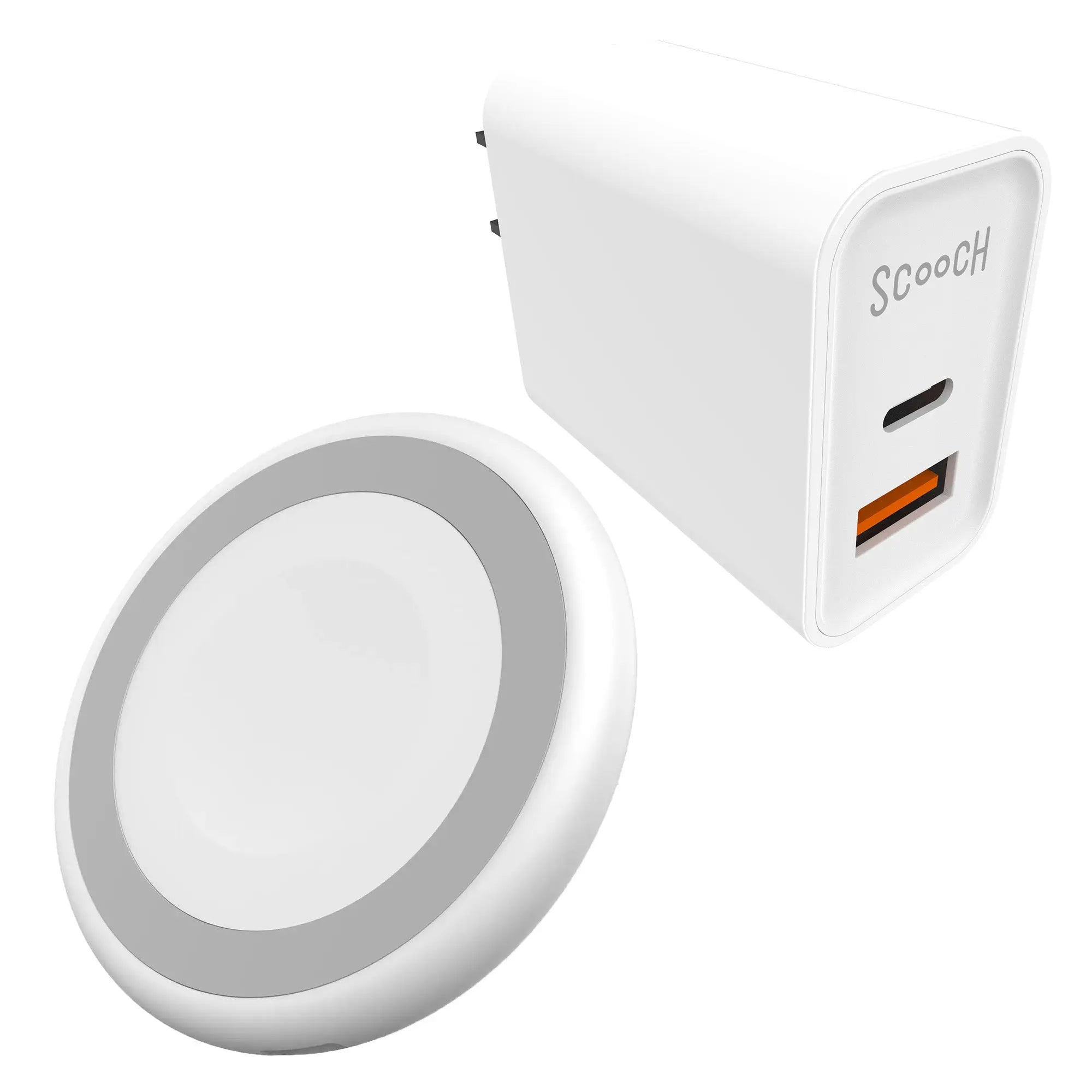 Scooch-JuicePlug - 20W Fast Charger with USB-A and USB-C Ports-with-JuicePuck