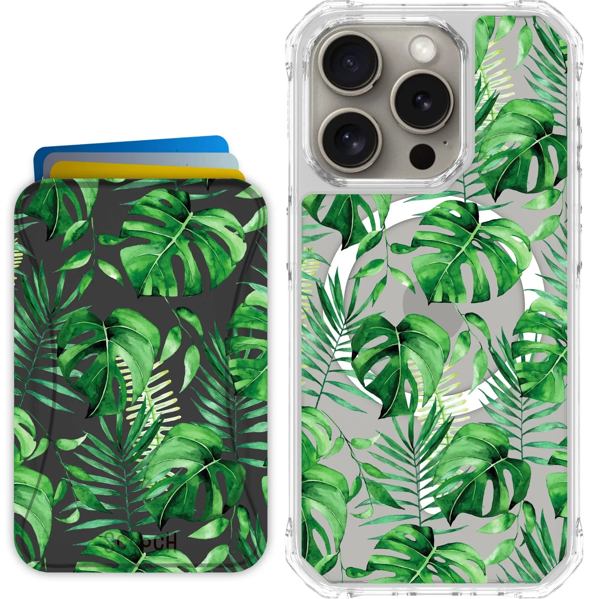 Scooch-MagCase + MagWallet 2.0 MixMatch Bundle for iPhone 15 Pro-Monstera