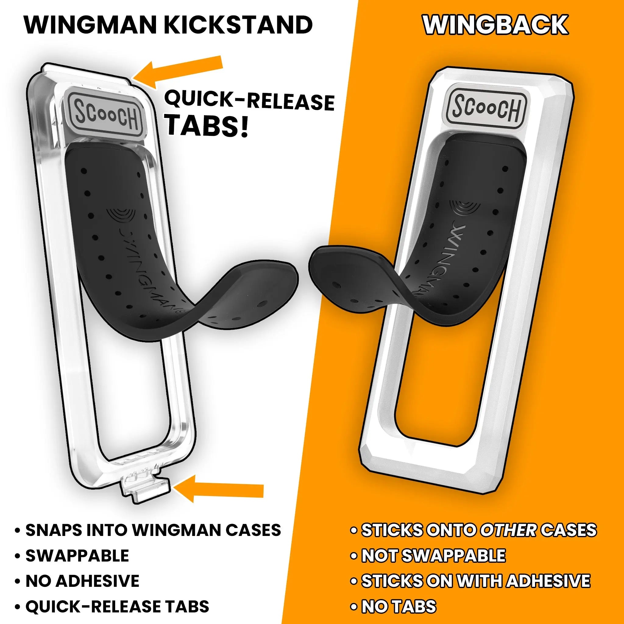 Scooch-Wingback - Pop Out Kickstand & Grip for Any Phone Case-