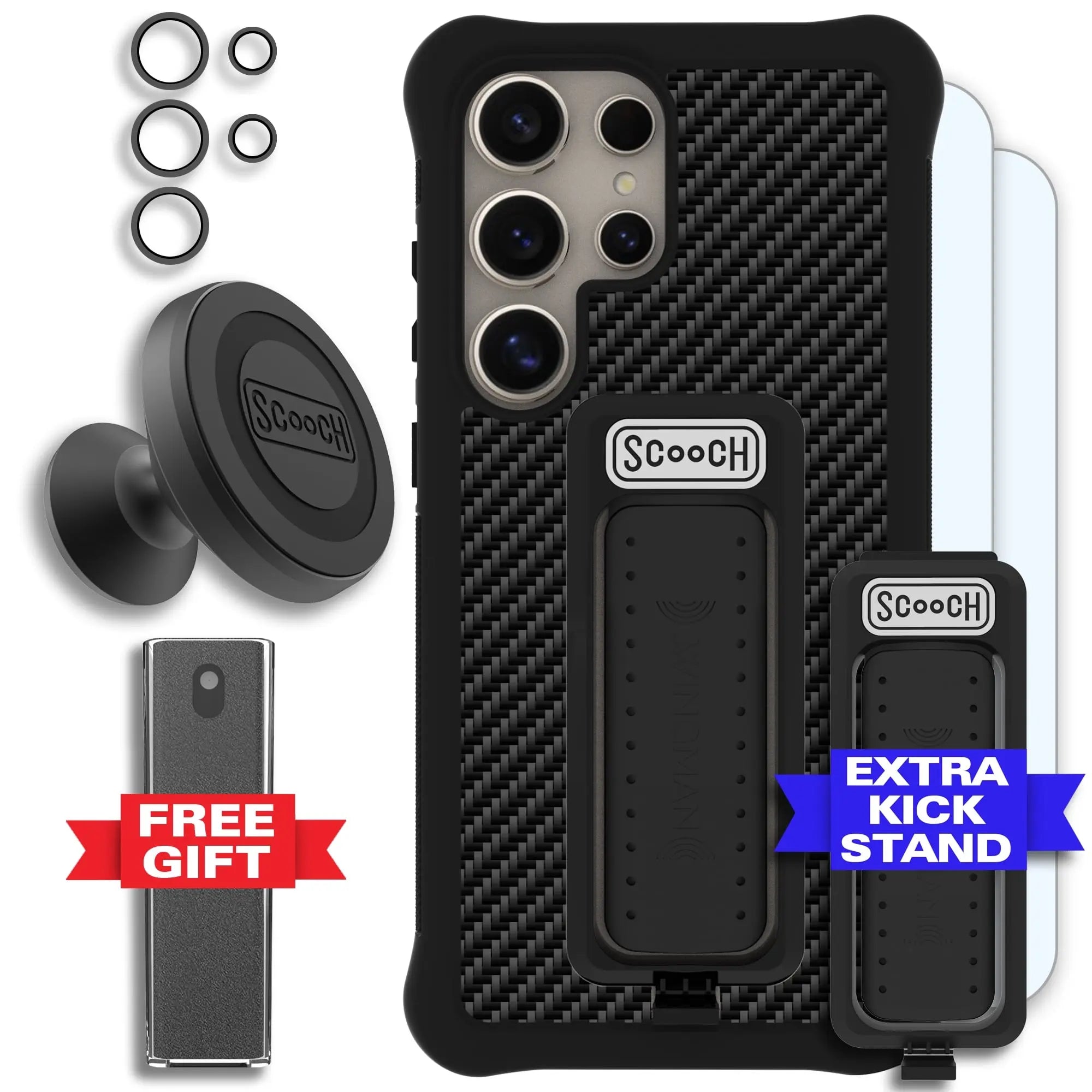 Scooch-Wingman Defender Bundle for Samsung Galaxy S24 Ultra-Carbon-Fiber-Black