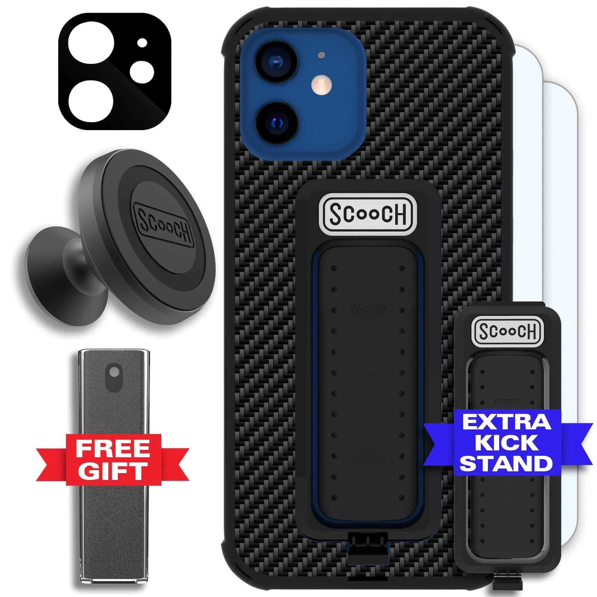 Scooch-Wingman Defender Bundle for iPhone 12-Carbon-Fiber-Black