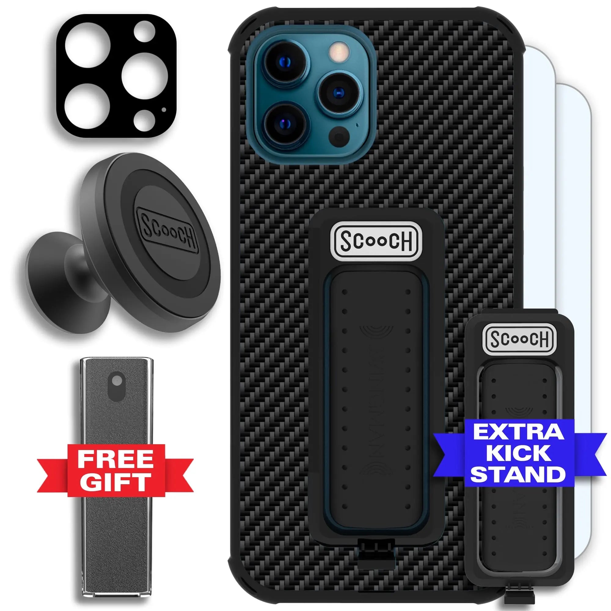 Scooch-Wingman Defender Bundle for iPhone 12 Pro-Carbon-Fiber-Black