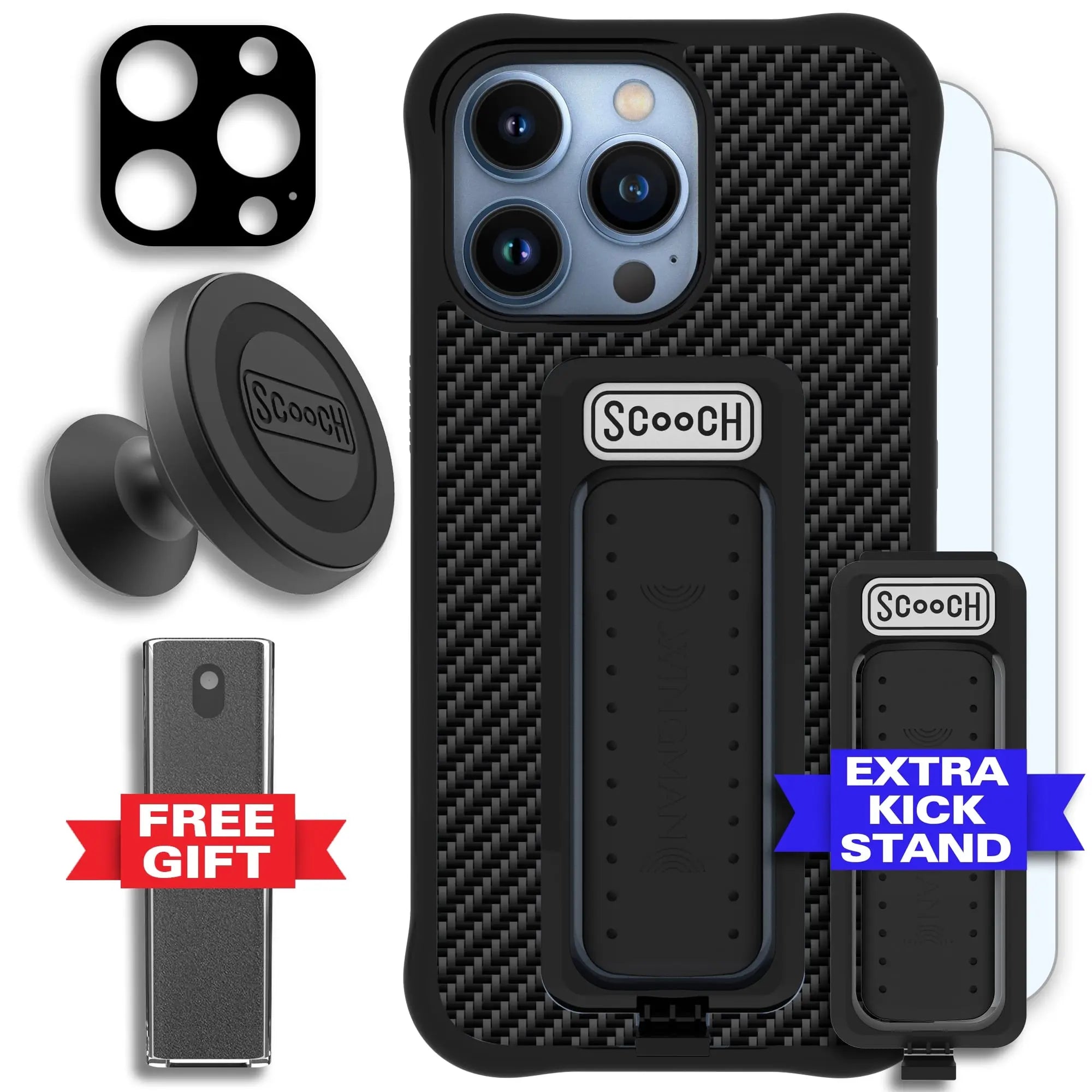 Scooch-Wingman Defender Bundle for iPhone 13 Pro-Carbon-Fiber-Black