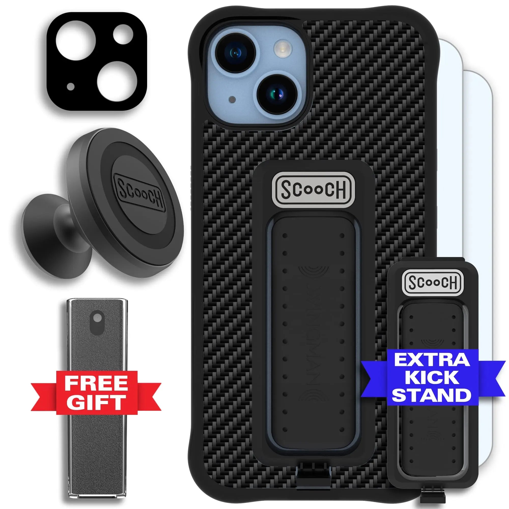 Scooch-Wingman Defender Bundle for iPhone 14-Carbon-Fiber-Black