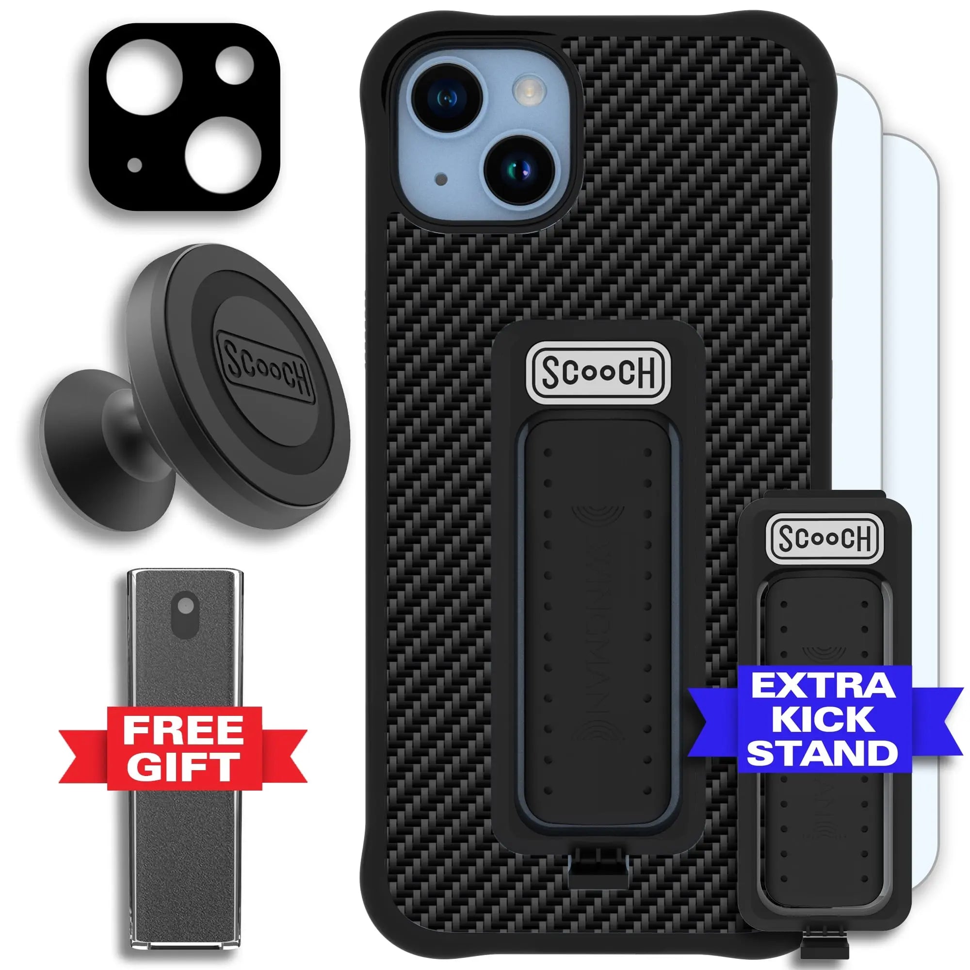 Scooch-Wingman Defender Bundle for iPhone 14 Plus-Carbon-Fiber-Black