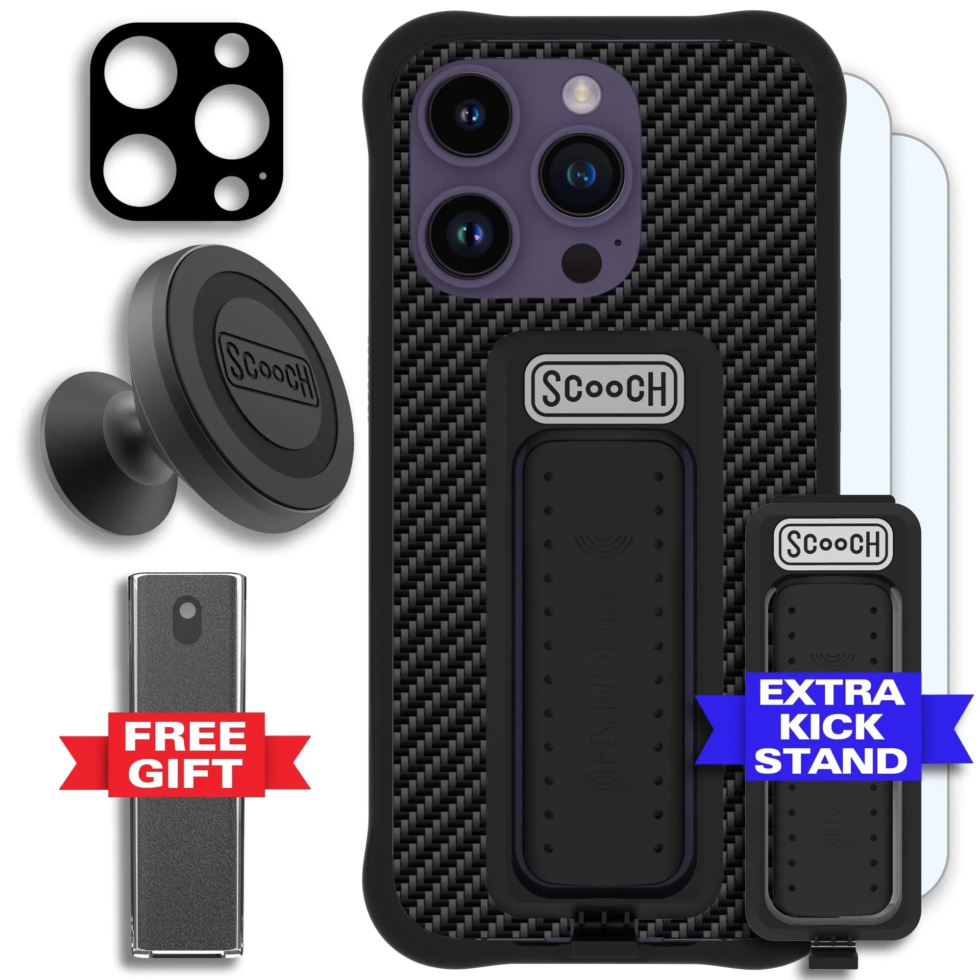 Scooch-Wingman Defender Bundle for iPhone 14 Pro-Carbon-Fiber-Black