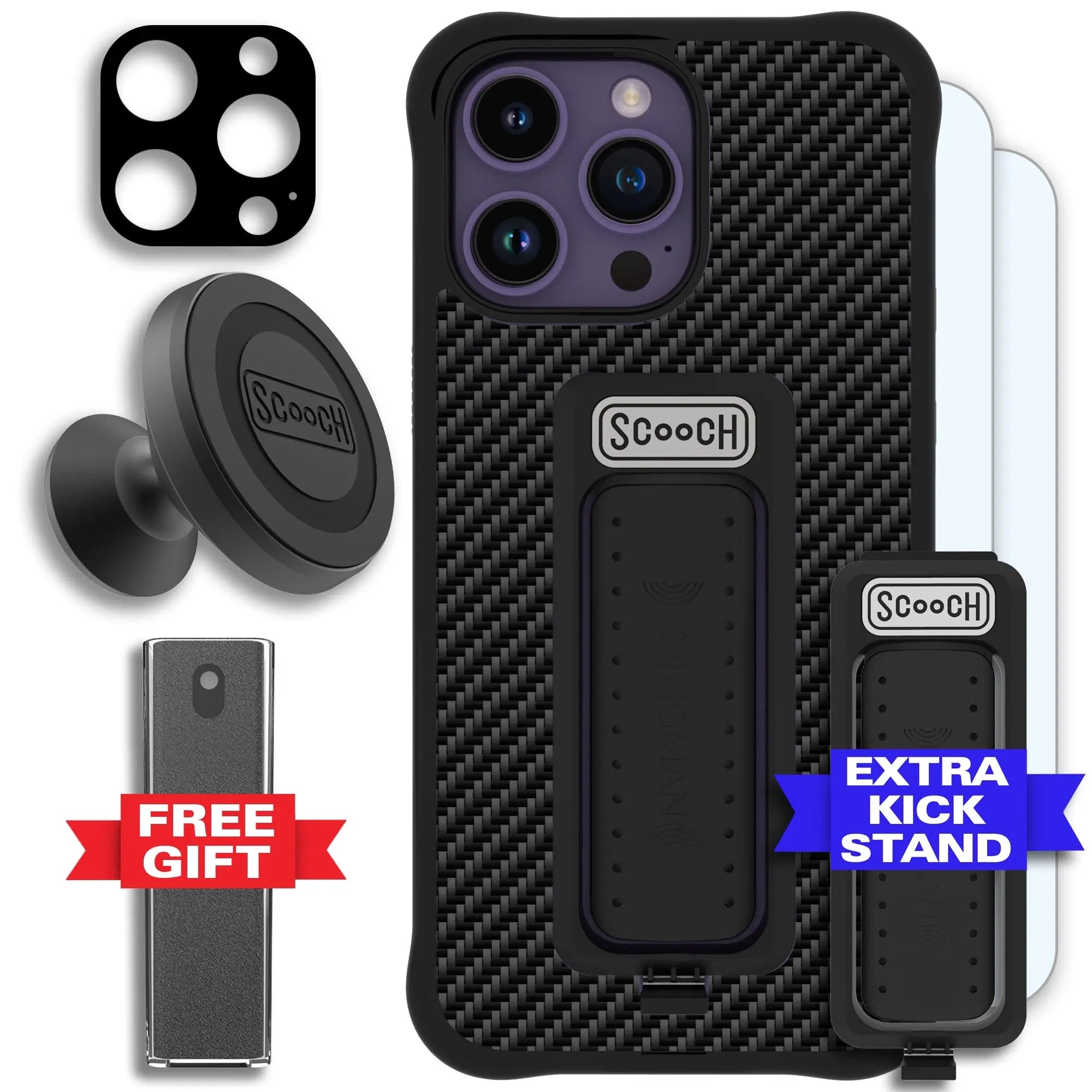 Scooch-Wingman Defender Bundle for iPhone 14 Pro Max-Carbon-Fiber-Black