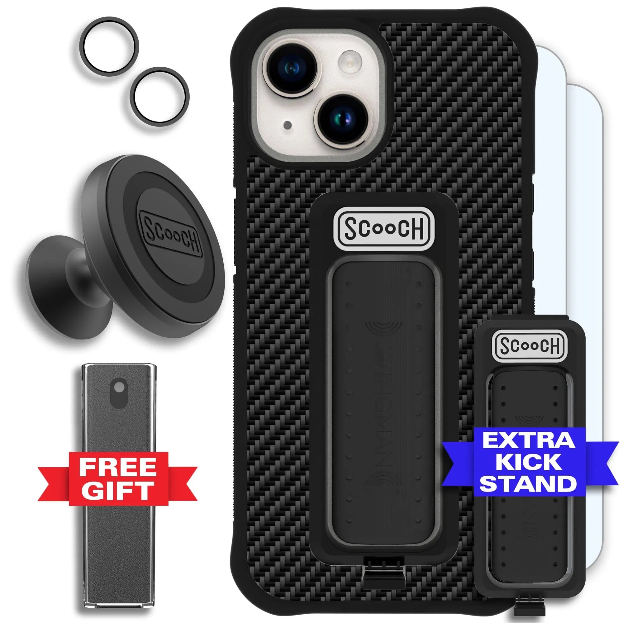 Scooch-Wingman Defender Bundle for iPhone 15-Carbon-Fiber-Black