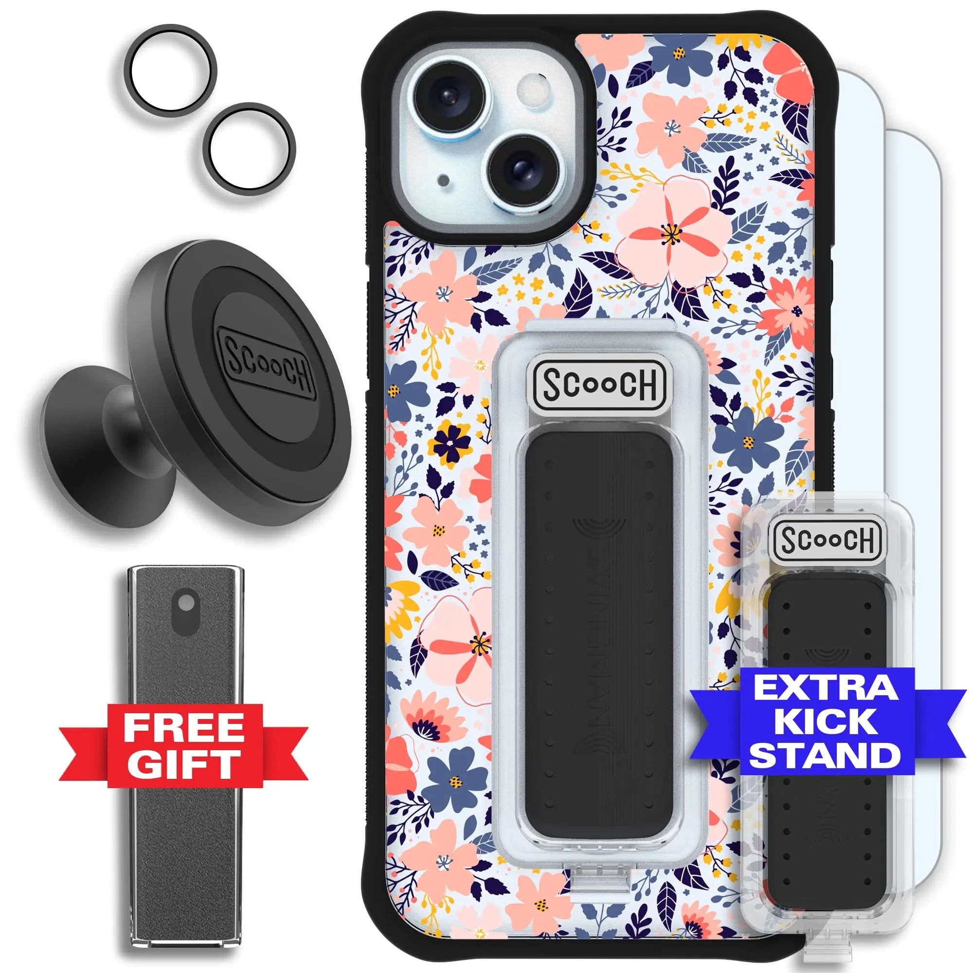 Scooch-Wingman Defender Bundle for iPhone 15 Plus-Wildflowers-Black