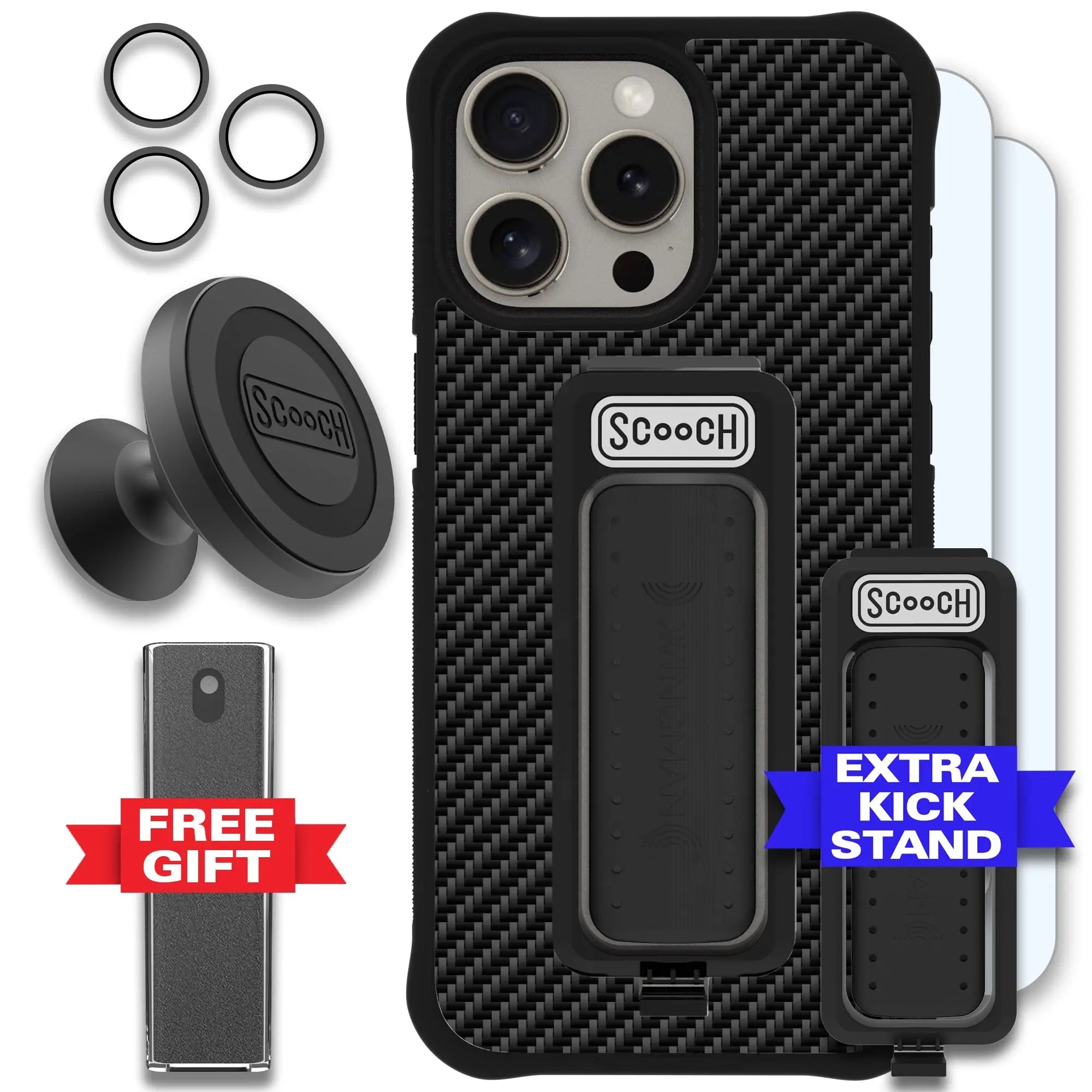 Scooch-Wingman Defender Bundle for iPhone 15 Pro Max-Carbon-Fiber-Black