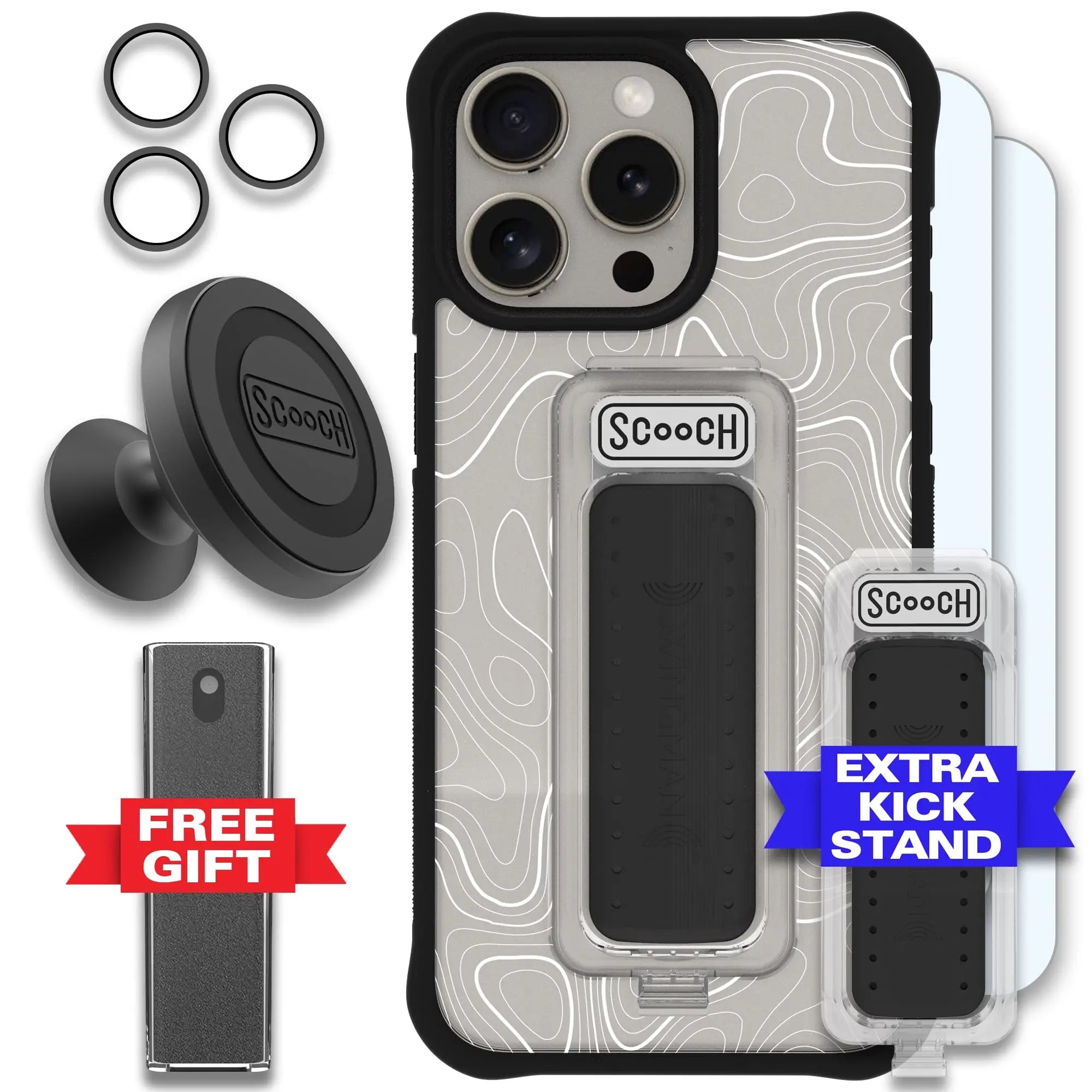 Scooch-Wingman Defender Bundle for iPhone 15 Pro Max-Topography-Black