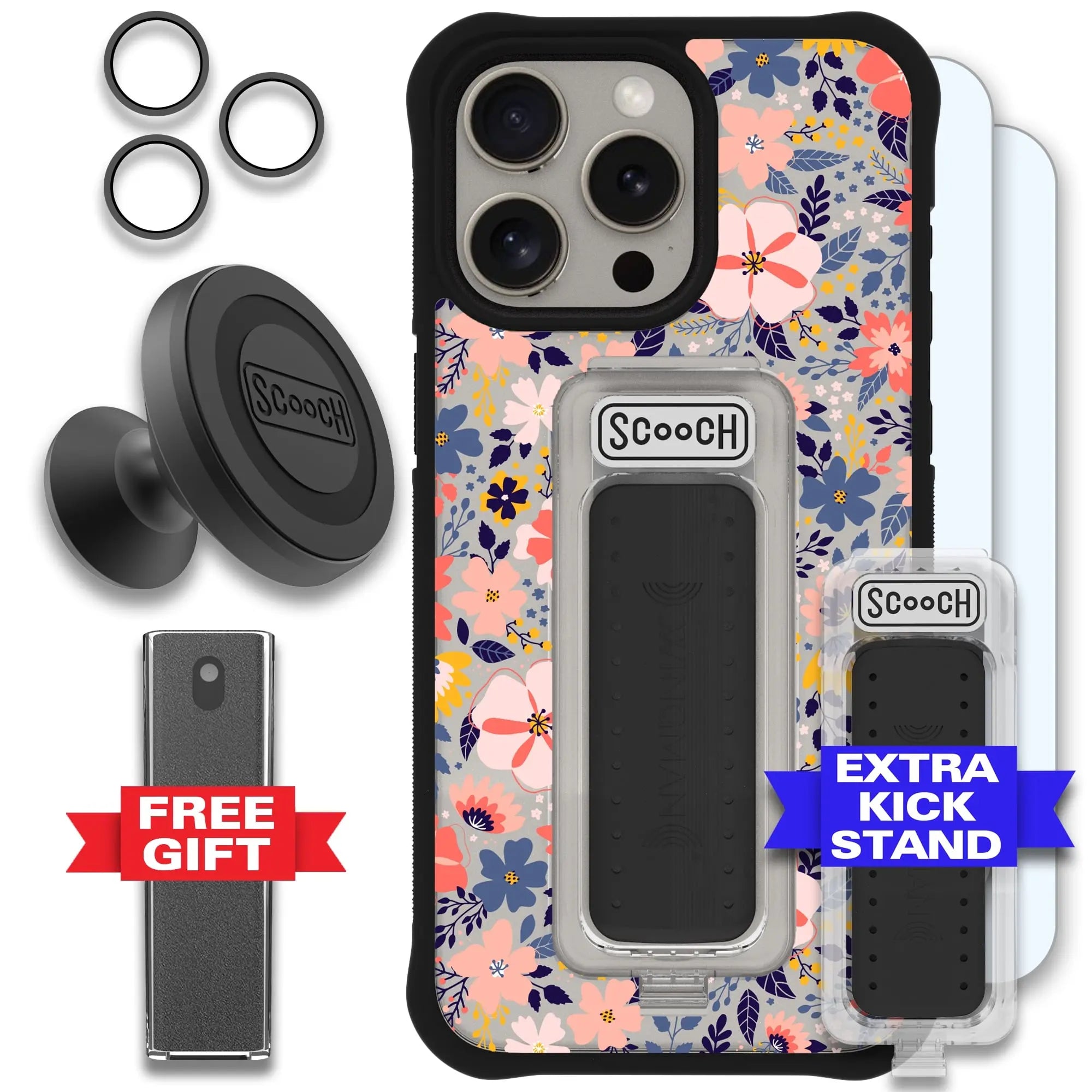 Scooch-Wingman Defender Bundle for iPhone 15 Pro Max-Wildflowers-Black