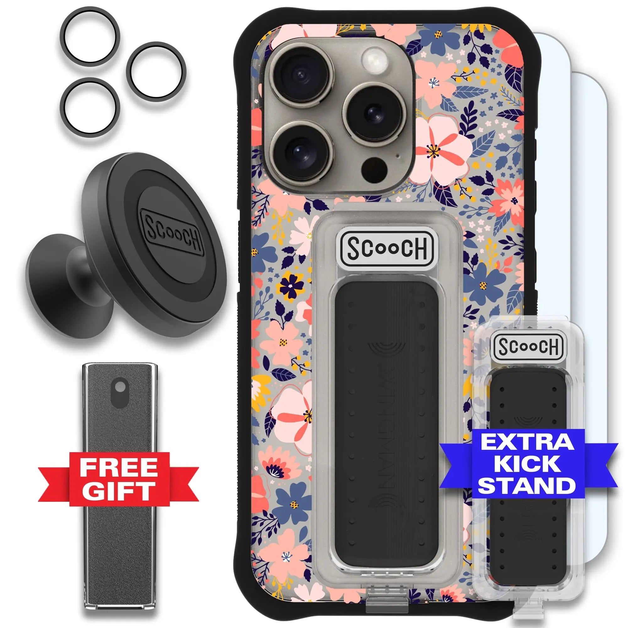 Scooch-Wingman Defender Bundle for iPhone 15 Pro-Wildflowers-Black