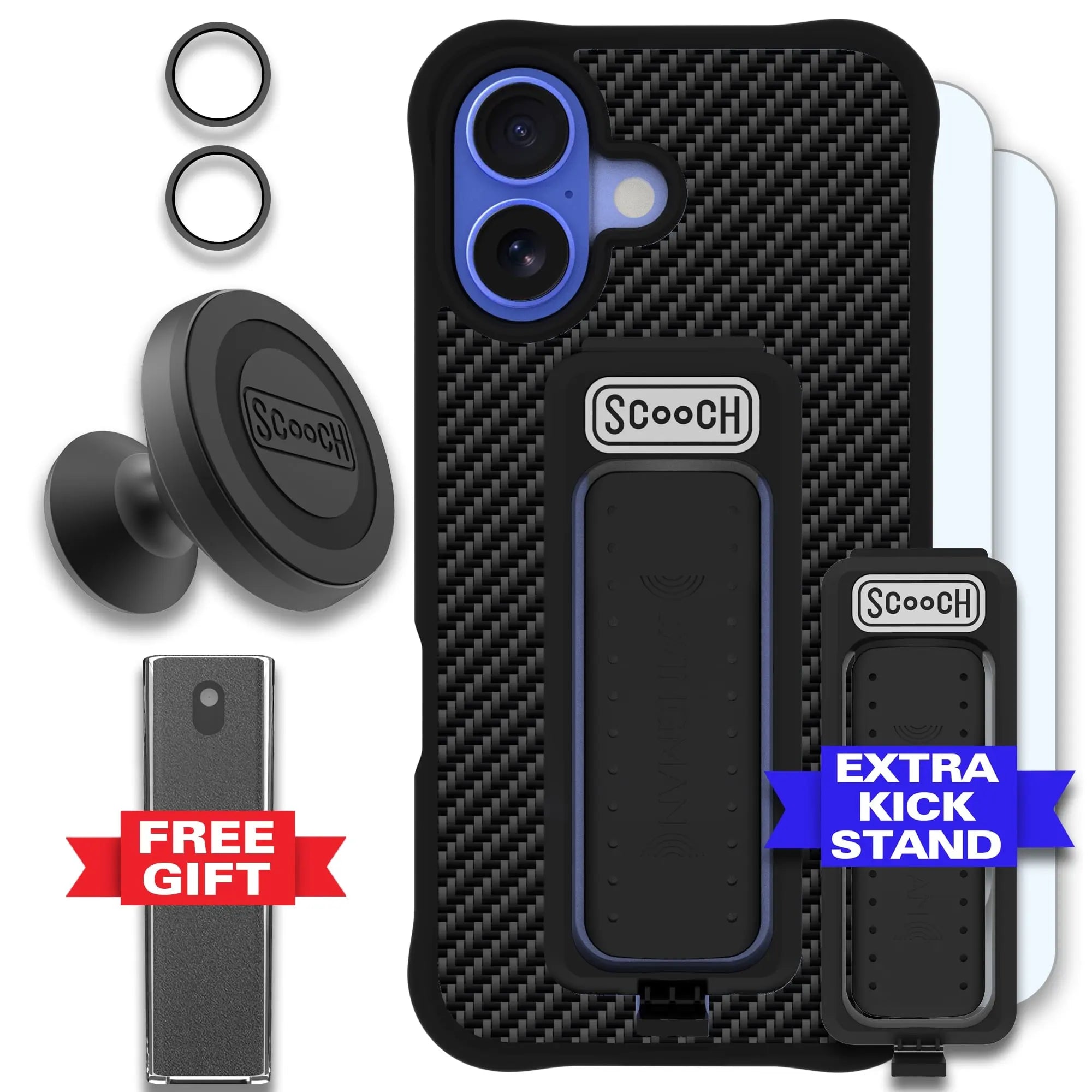 Scooch-Wingman Defender Bundle for iPhone 16-Carbon-Fiber-Black