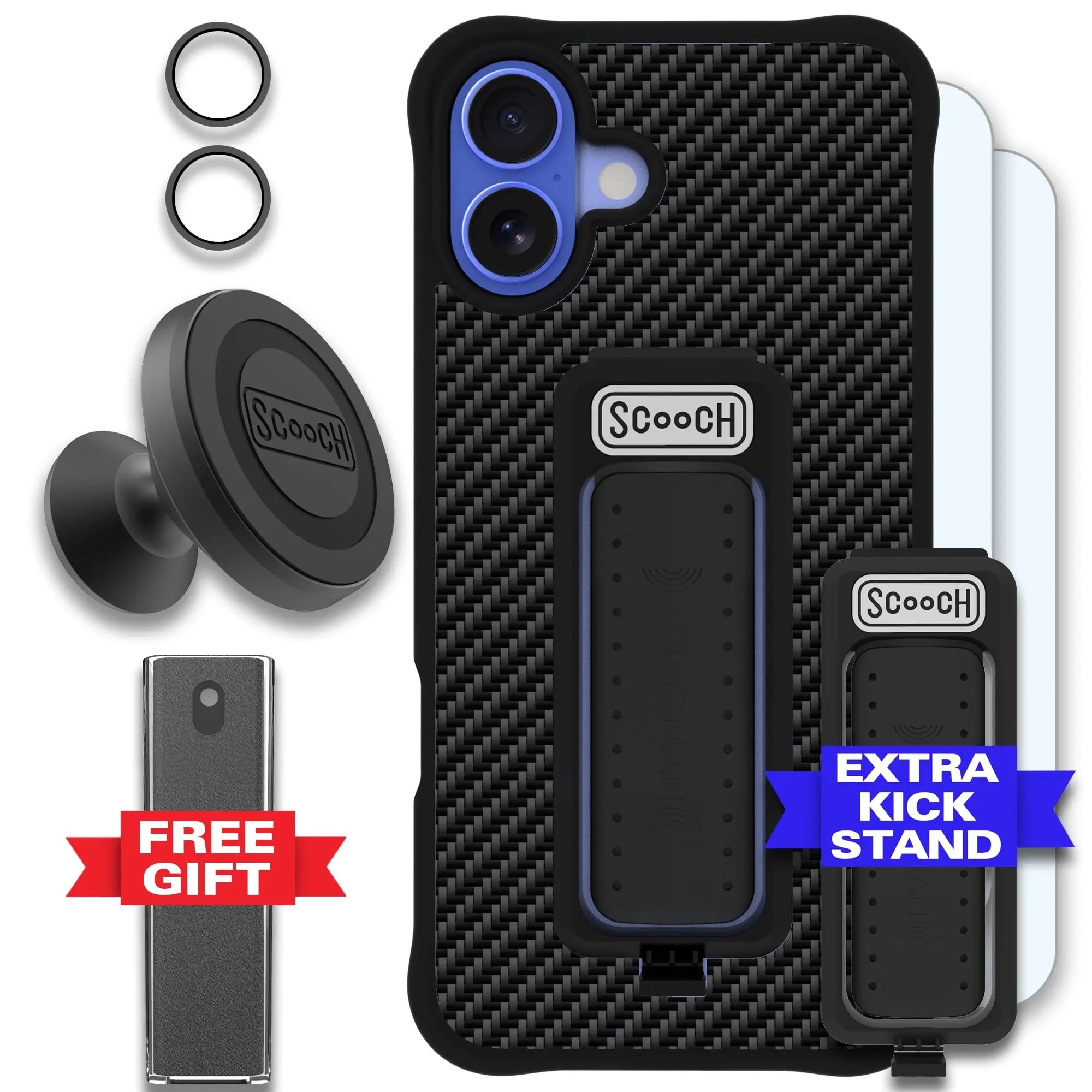 Scooch-Wingman Defender Bundle for iPhone 16 Plus-Carbon-Fiber-Black