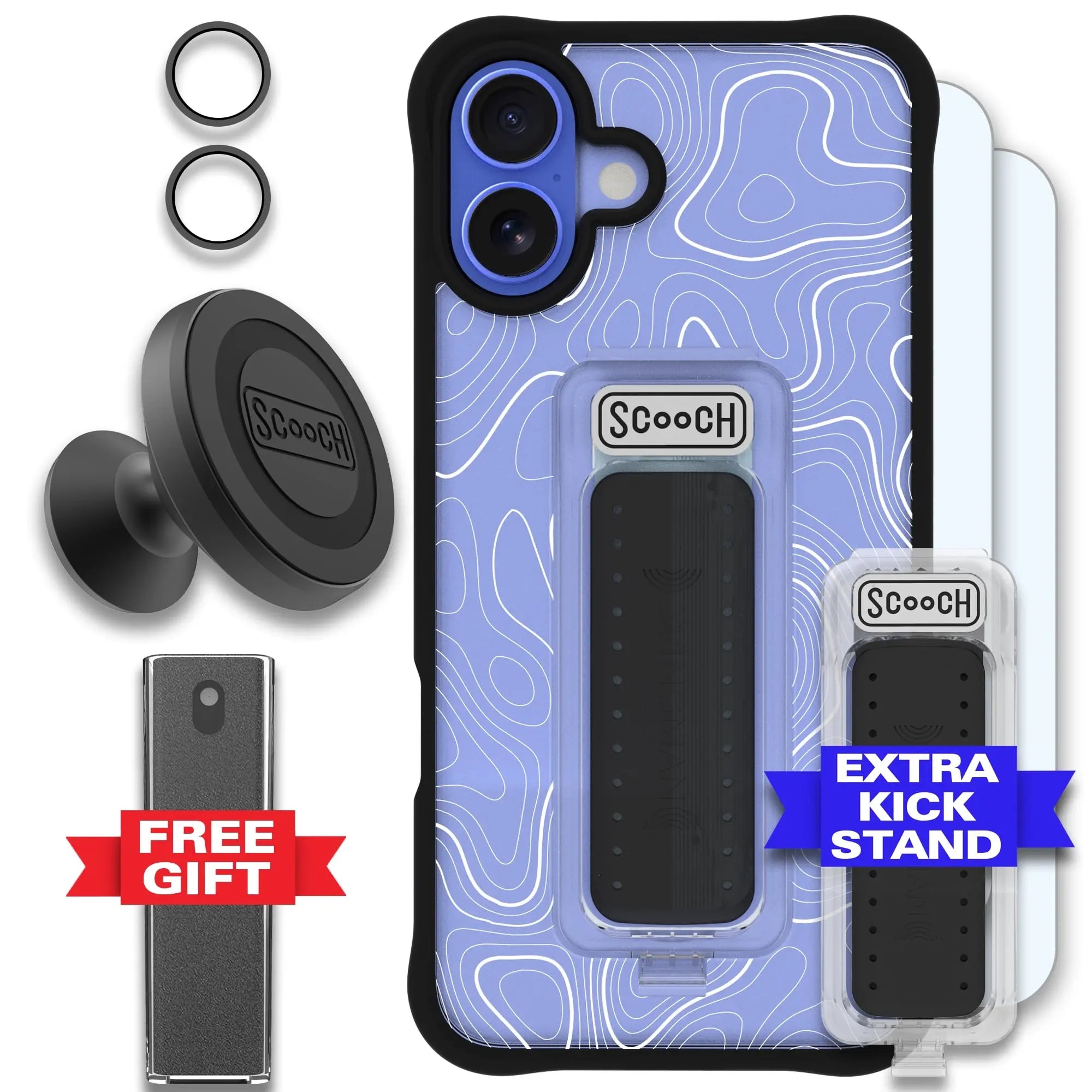 Scooch-Wingman Defender Bundle for iPhone 16 Plus-Topography-Black