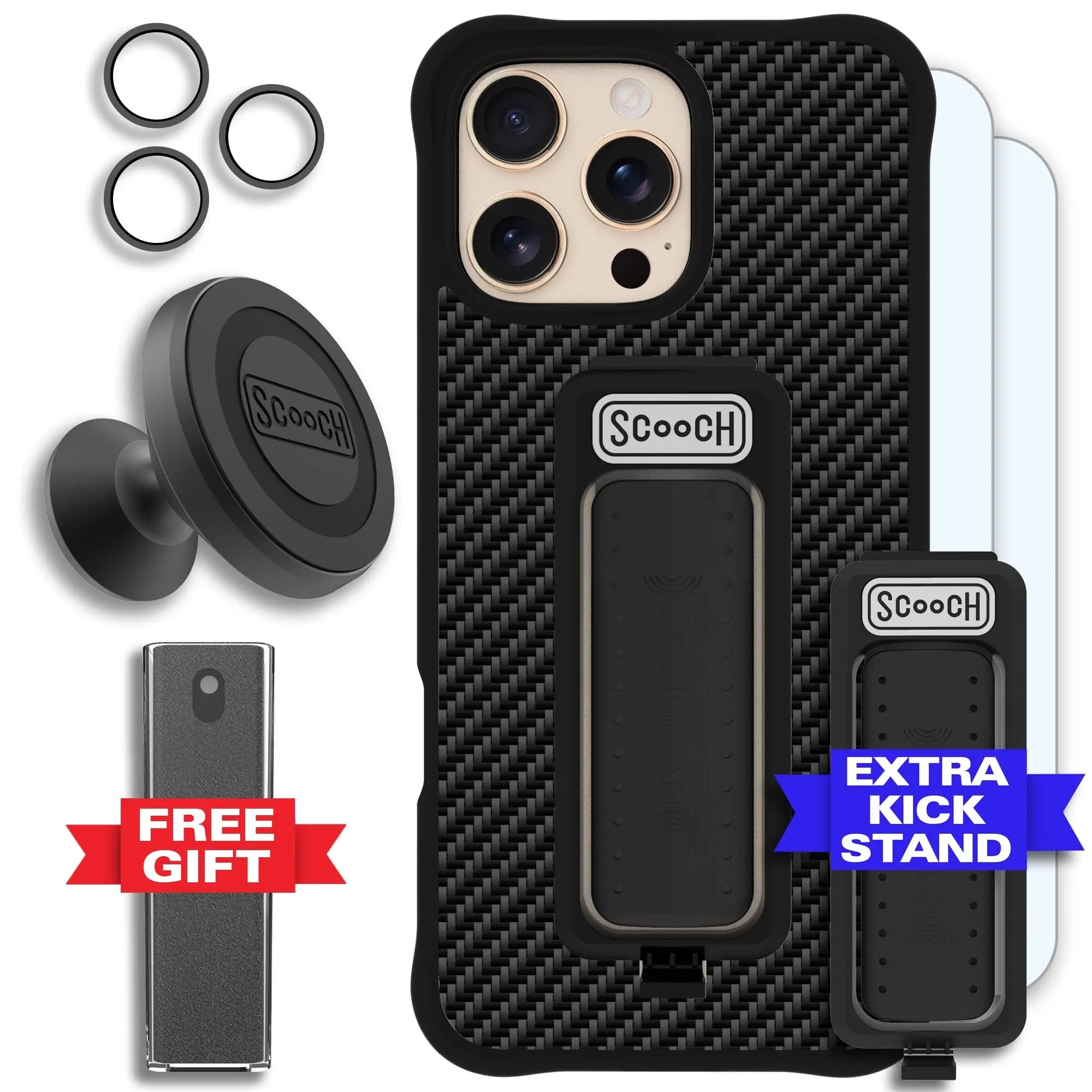 Scooch-Wingman Defender Bundle for iPhone 16 Pro Max-Carbon-Fiber-Black