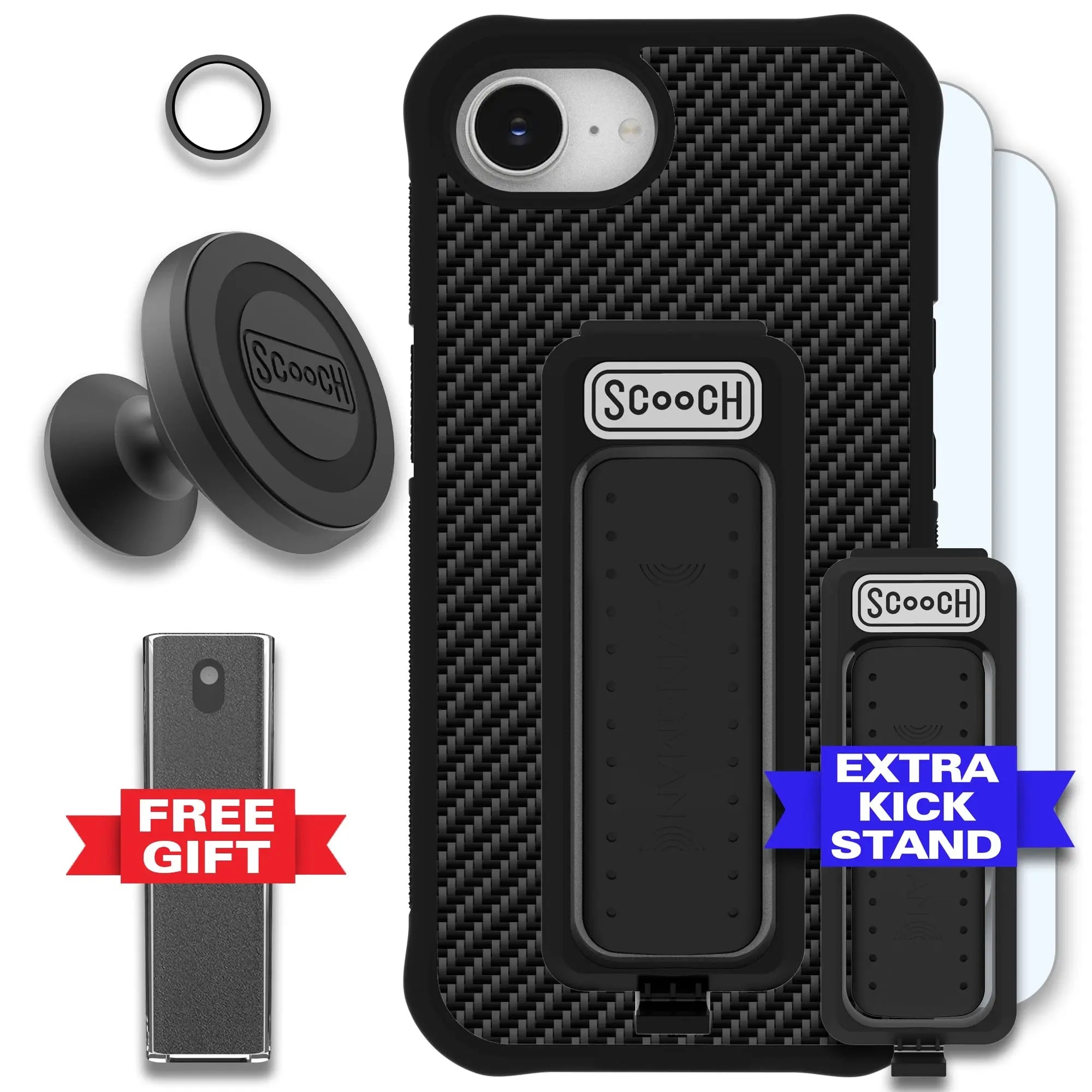 Scooch-Wingman Defender Bundle for iPhone 16e-Carbon-Fiber-Black