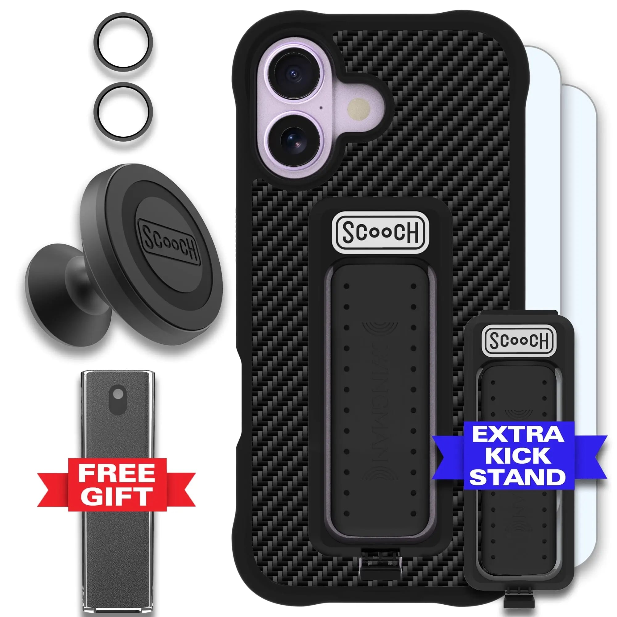 Scooch-Wingman Defender Bundle for iPhone 17 (Preorder — Ships mid to late October)-Carbon Fiber / Black