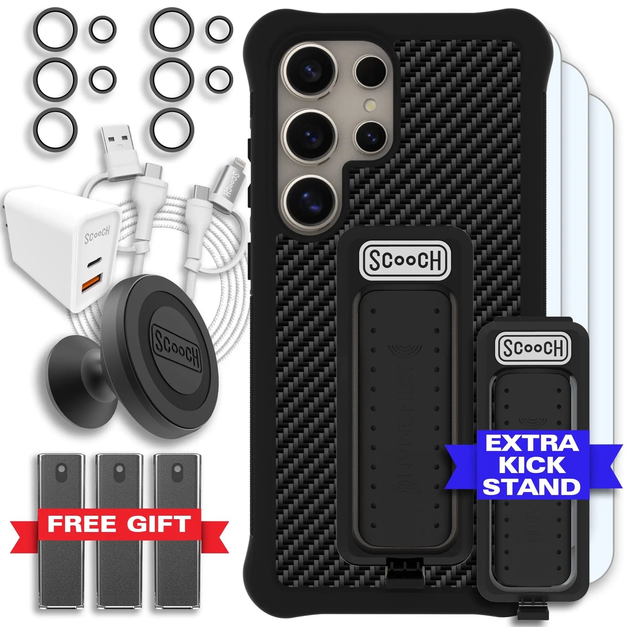 Scooch-Wingman Ultimate Bundle for Samsung Galaxy S24 Ultra-Carbon-Fiber-Black