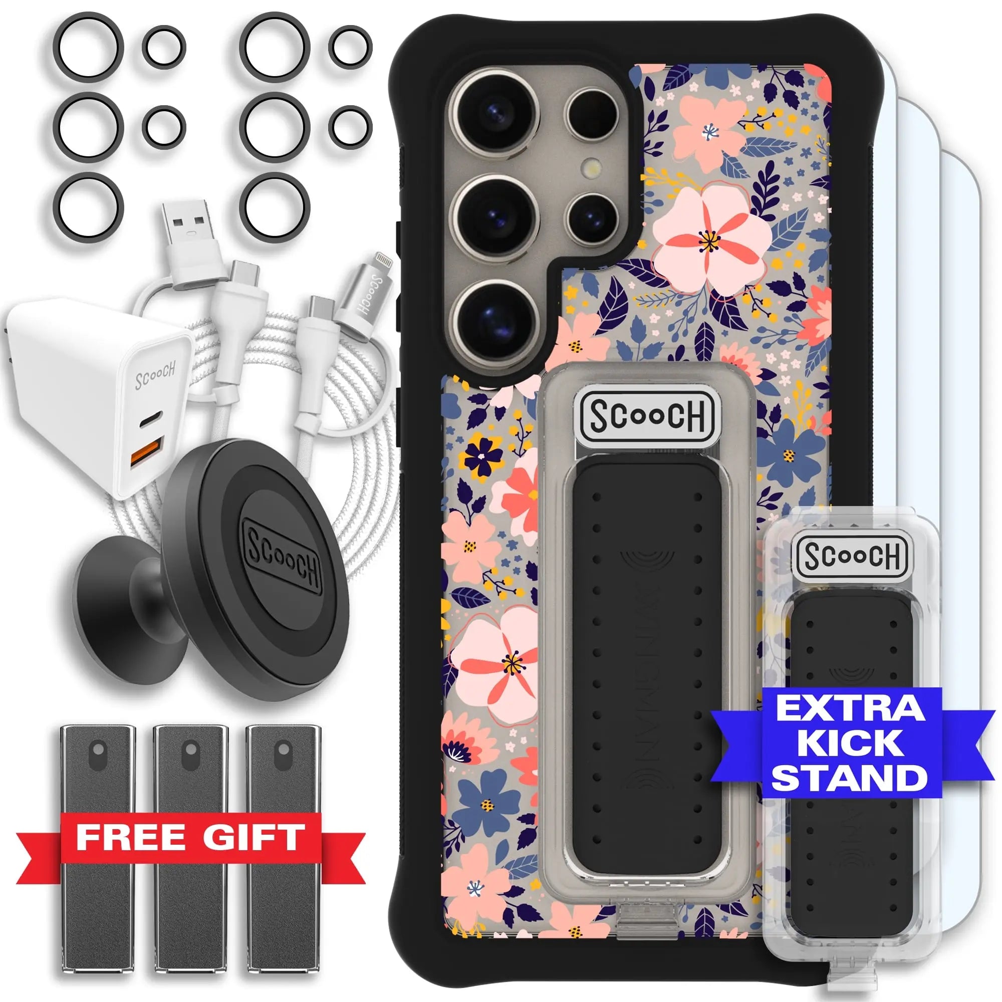 Scooch-Wingman Ultimate Bundle for Samsung Galaxy S24 Ultra-Wildflowers-Black