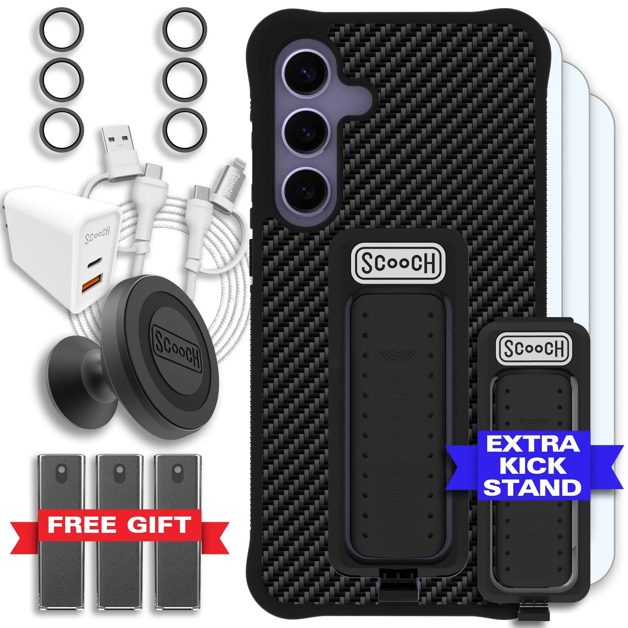 Scooch-Wingman Ultimate Bundle for Samsung Galaxy S24+-Carbon-Fiber-Black