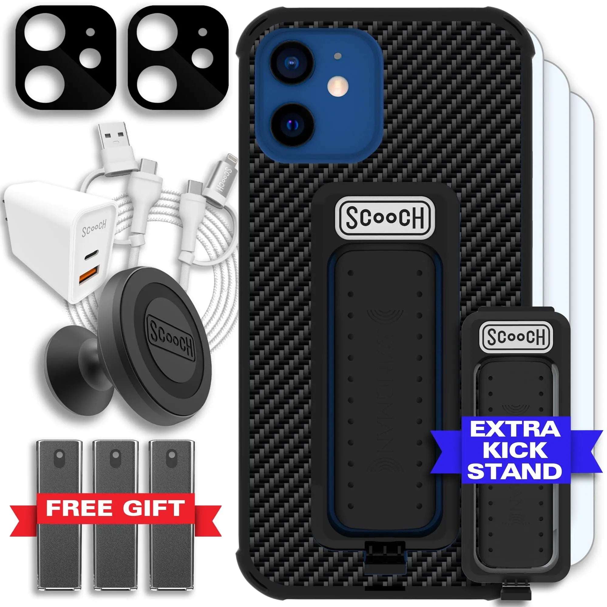 Scooch-Wingman Ultimate Bundle for iPhone 12-Carbon-Fiber-Black