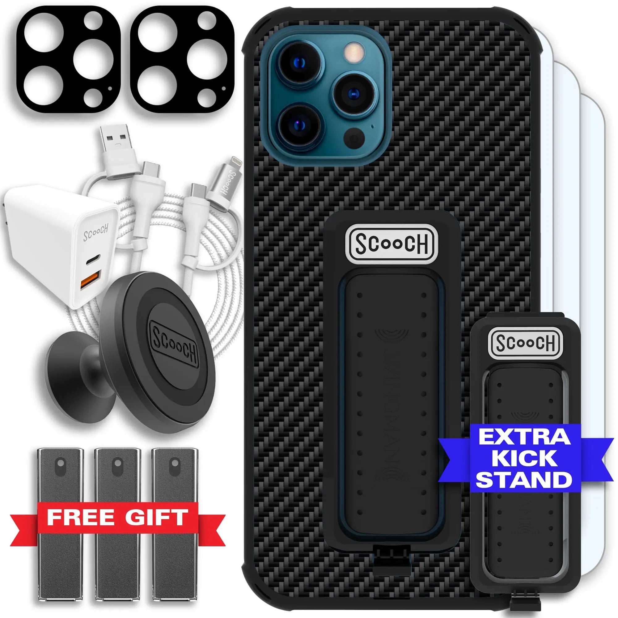 Scooch-Wingman Ultimate Bundle for iPhone 12 Pro-Carbon-Fiber-Black