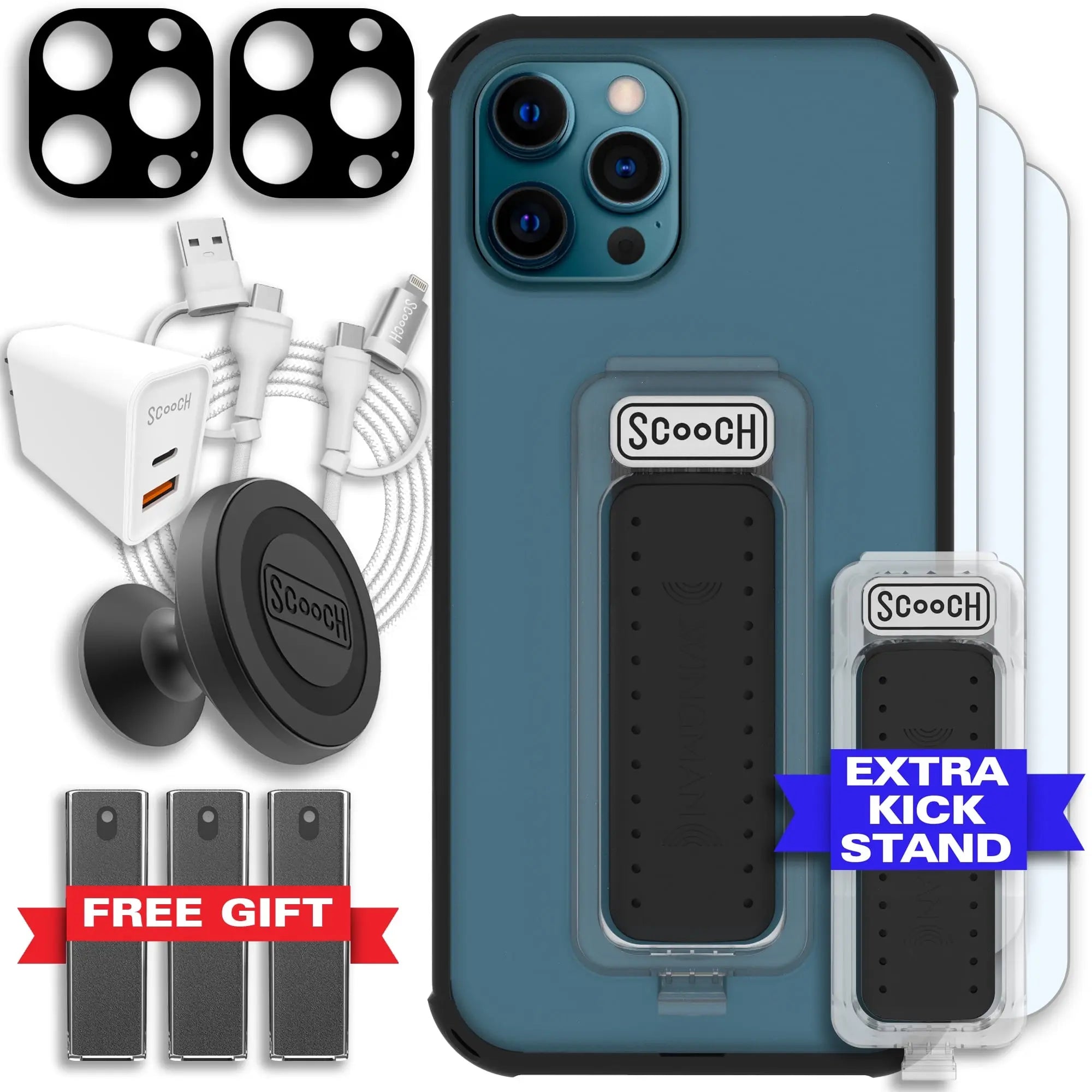 Scooch-Wingman Ultimate Bundle for iPhone 12 Pro-Tuxedo-Clear-Black