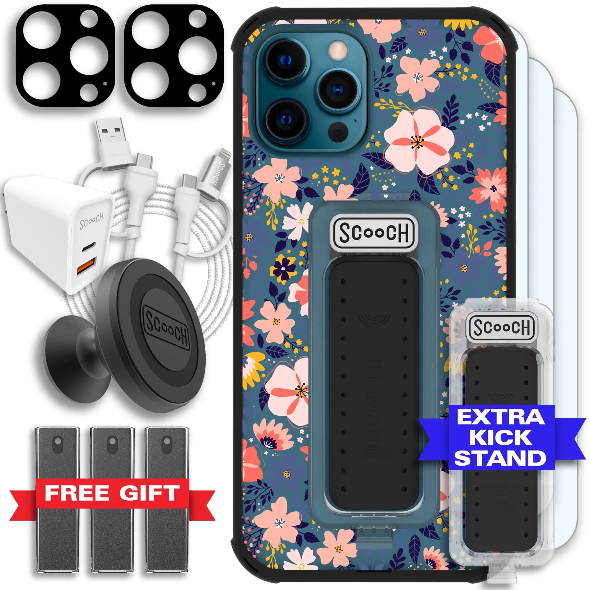 Scooch-Wingman Ultimate Bundle for iPhone 12 Pro-Wildflowers-Black