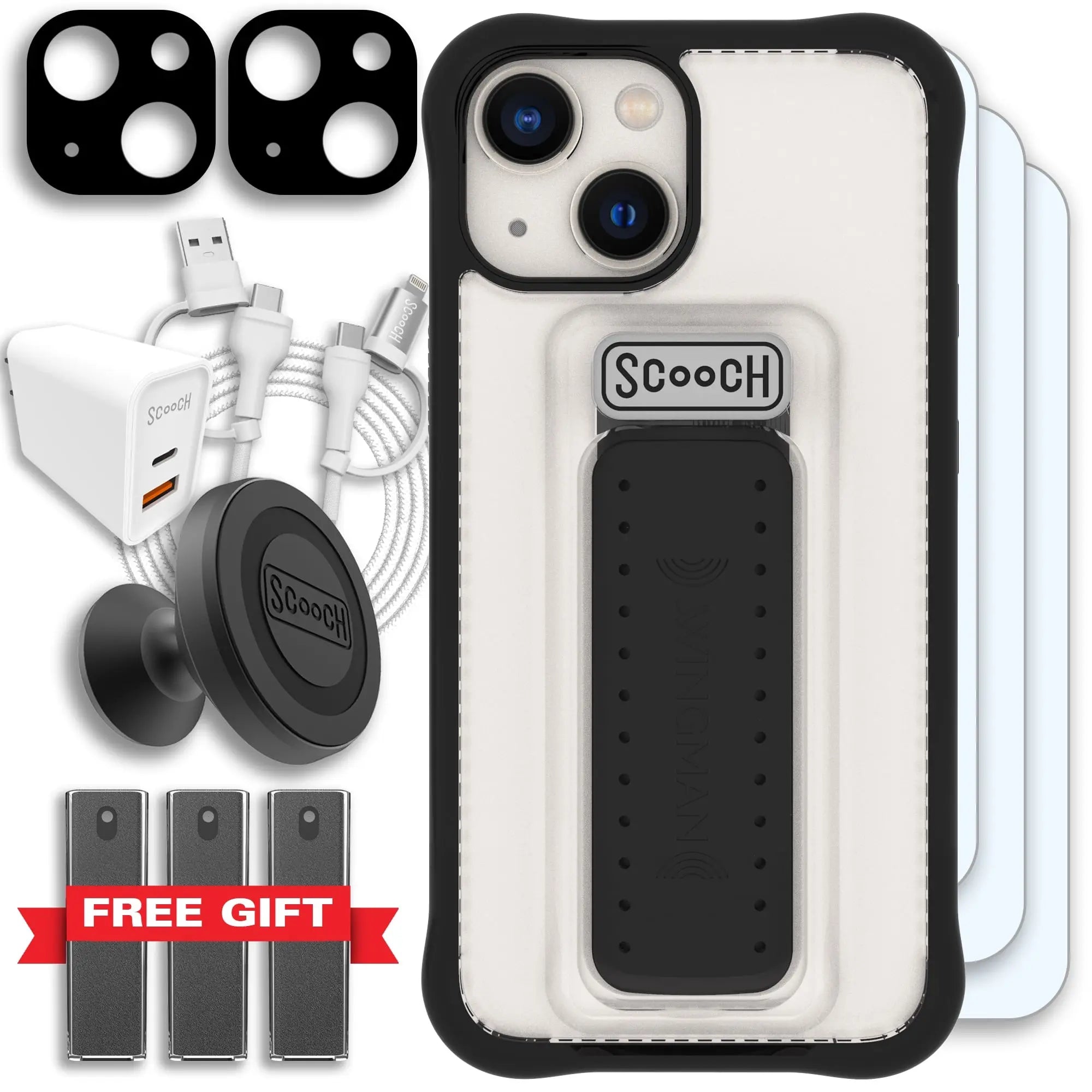 Scooch-Wingman Ultimate Bundle for iPhone 13 Mini-Tuxedo-Clear