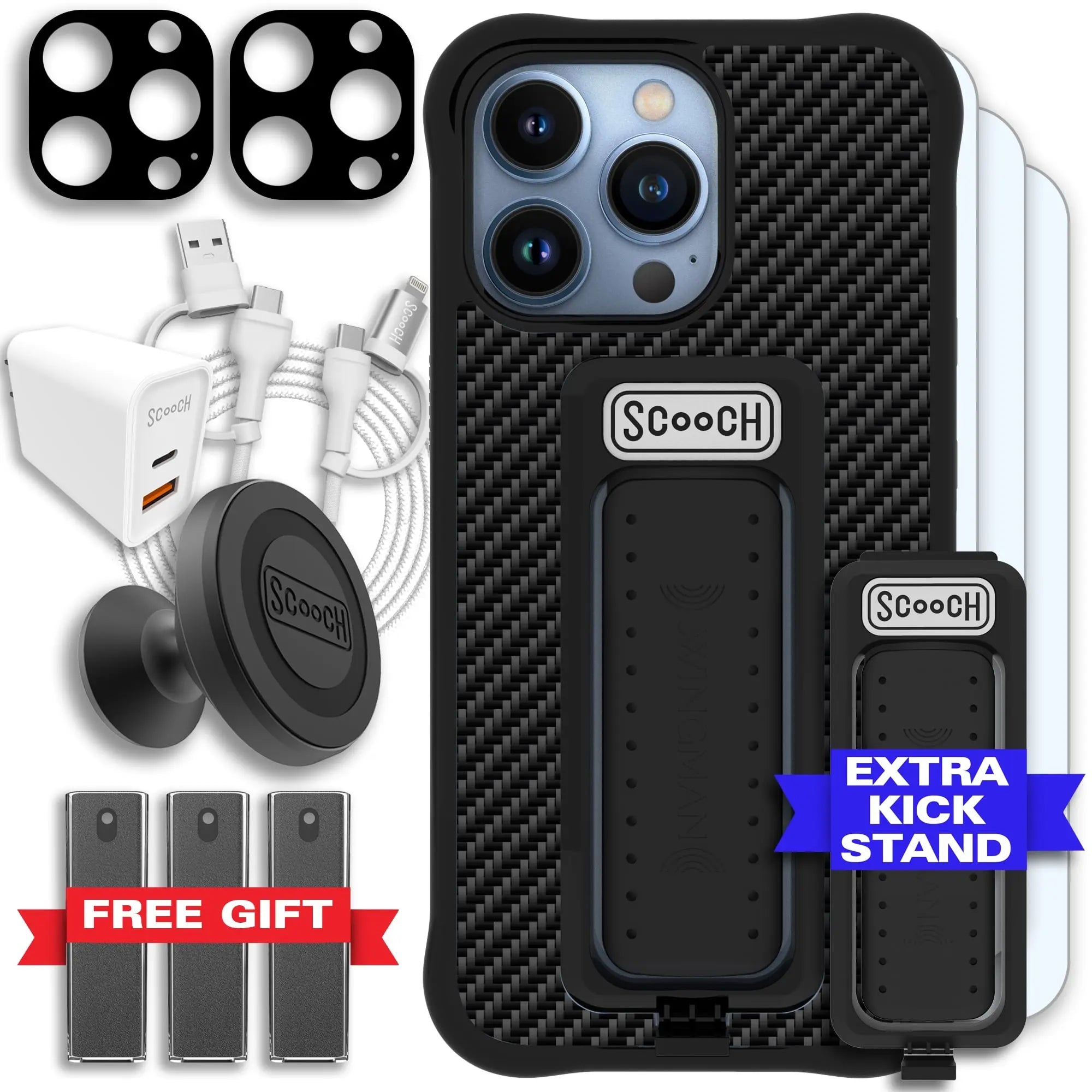 Scooch-Wingman Ultimate Bundle for iPhone 13 Pro-Carbon-Fiber-Black