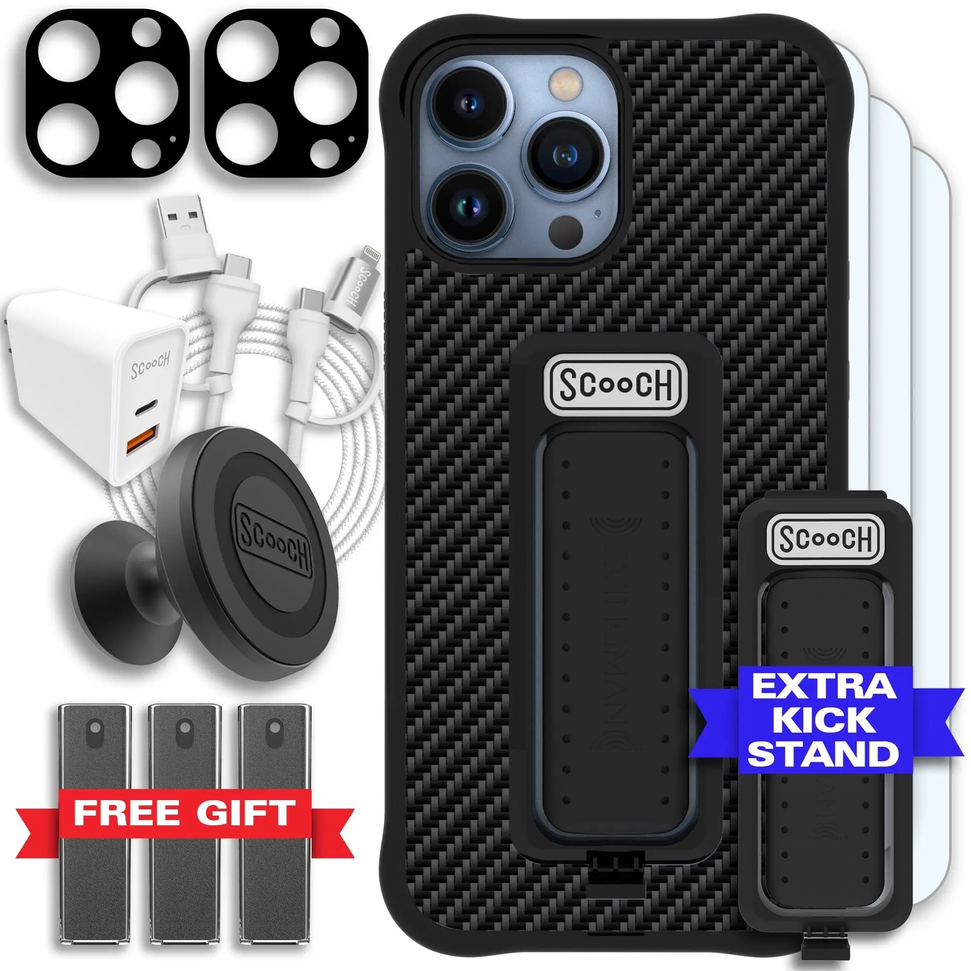 Scooch-Wingman Ultimate Bundle for iPhone 13 Pro Max-Carbon-Fiber-Black