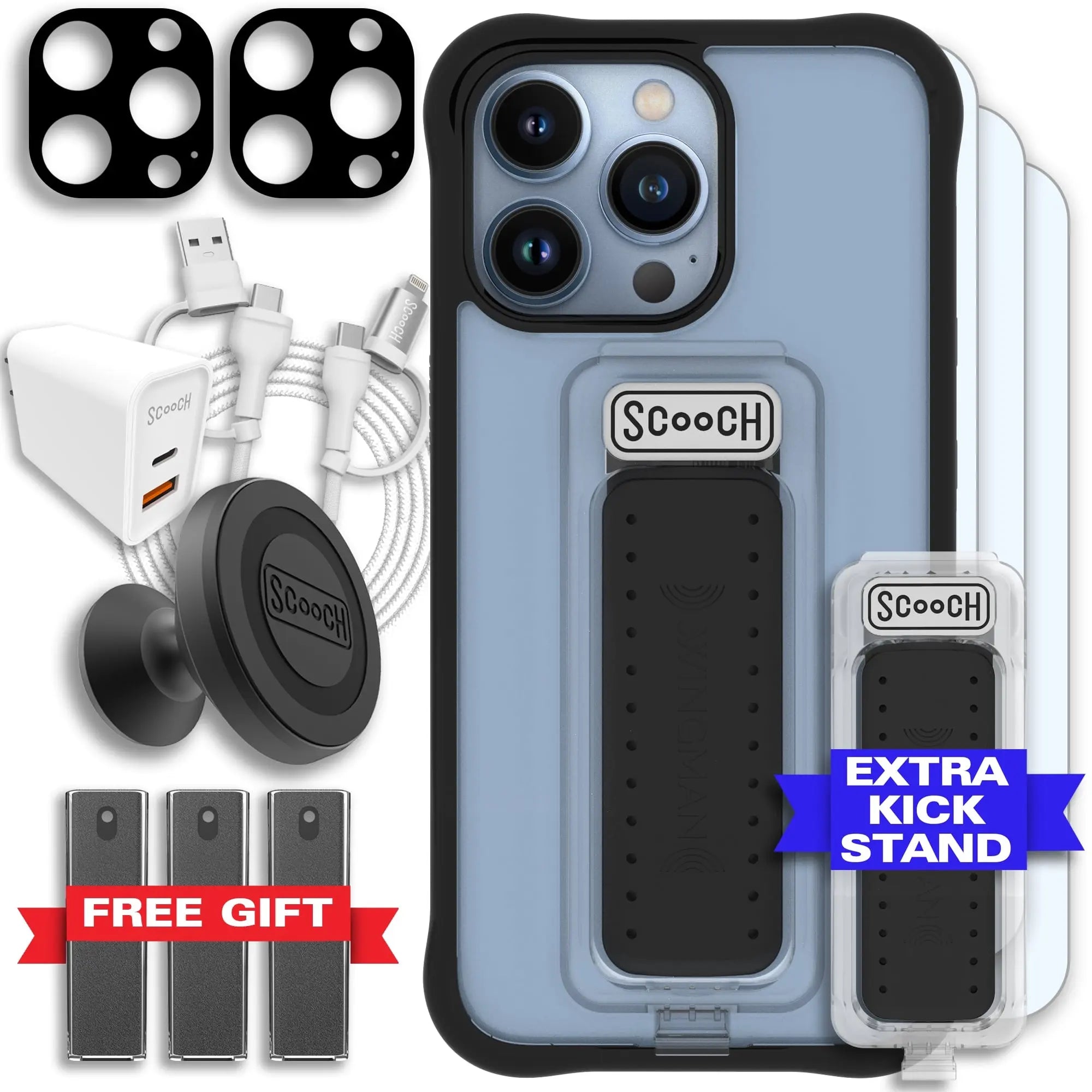 Scooch-Wingman Ultimate Bundle for iPhone 13 Pro-Tuxedo-Clear-Black