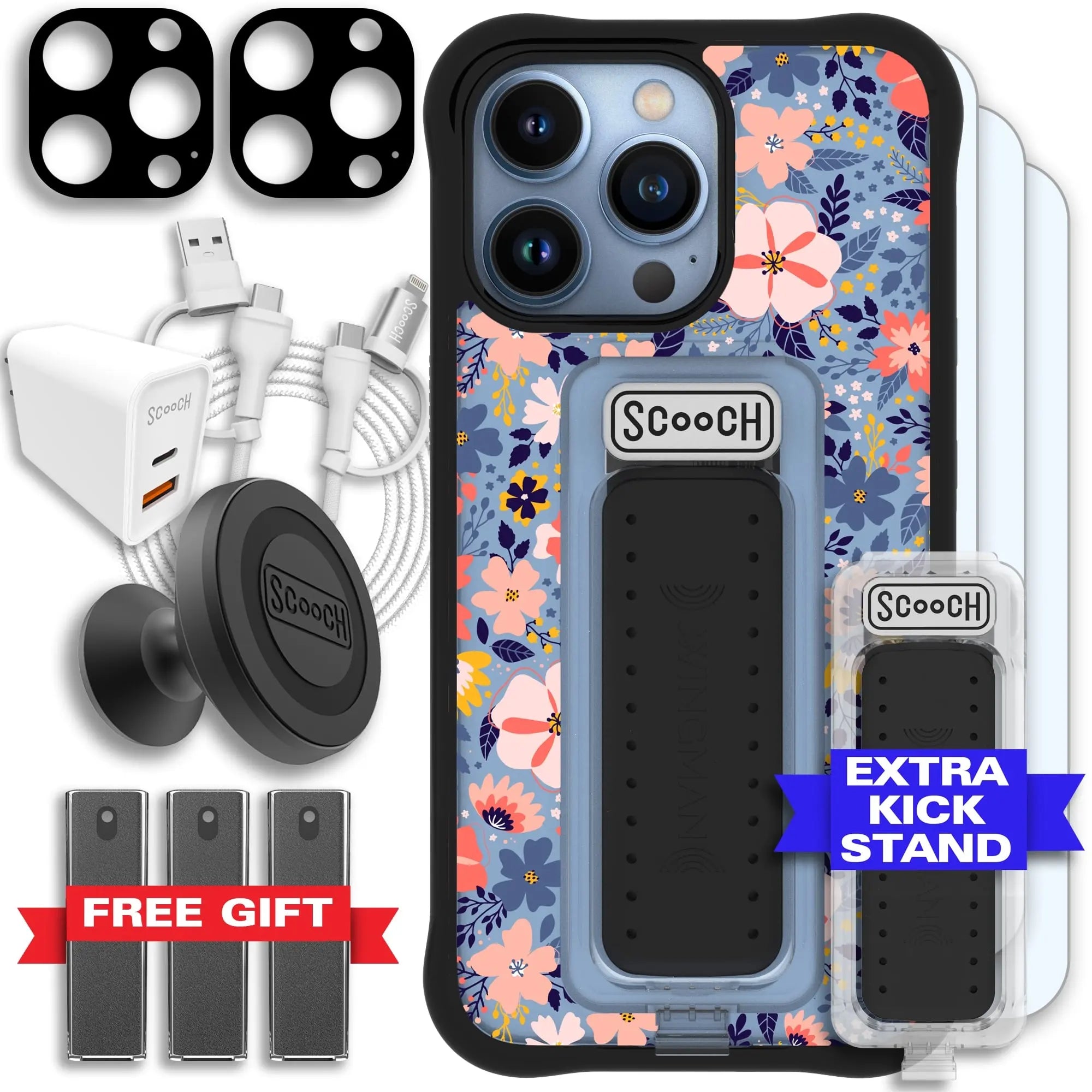 Scooch-Wingman Ultimate Bundle for iPhone 13 Pro-Wildflowers-Black