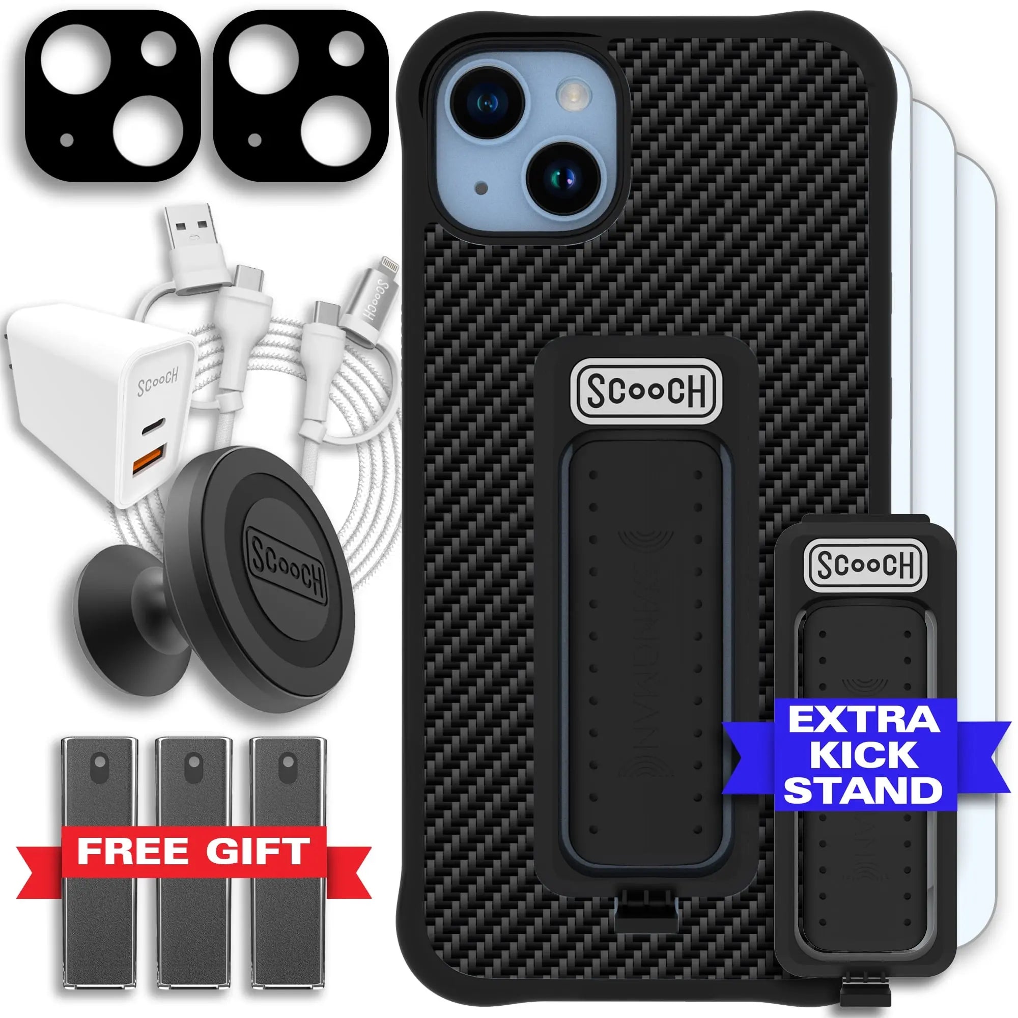 Scooch-Wingman Ultimate Bundle for iPhone 14 Plus-Carbon-Fiber-Black