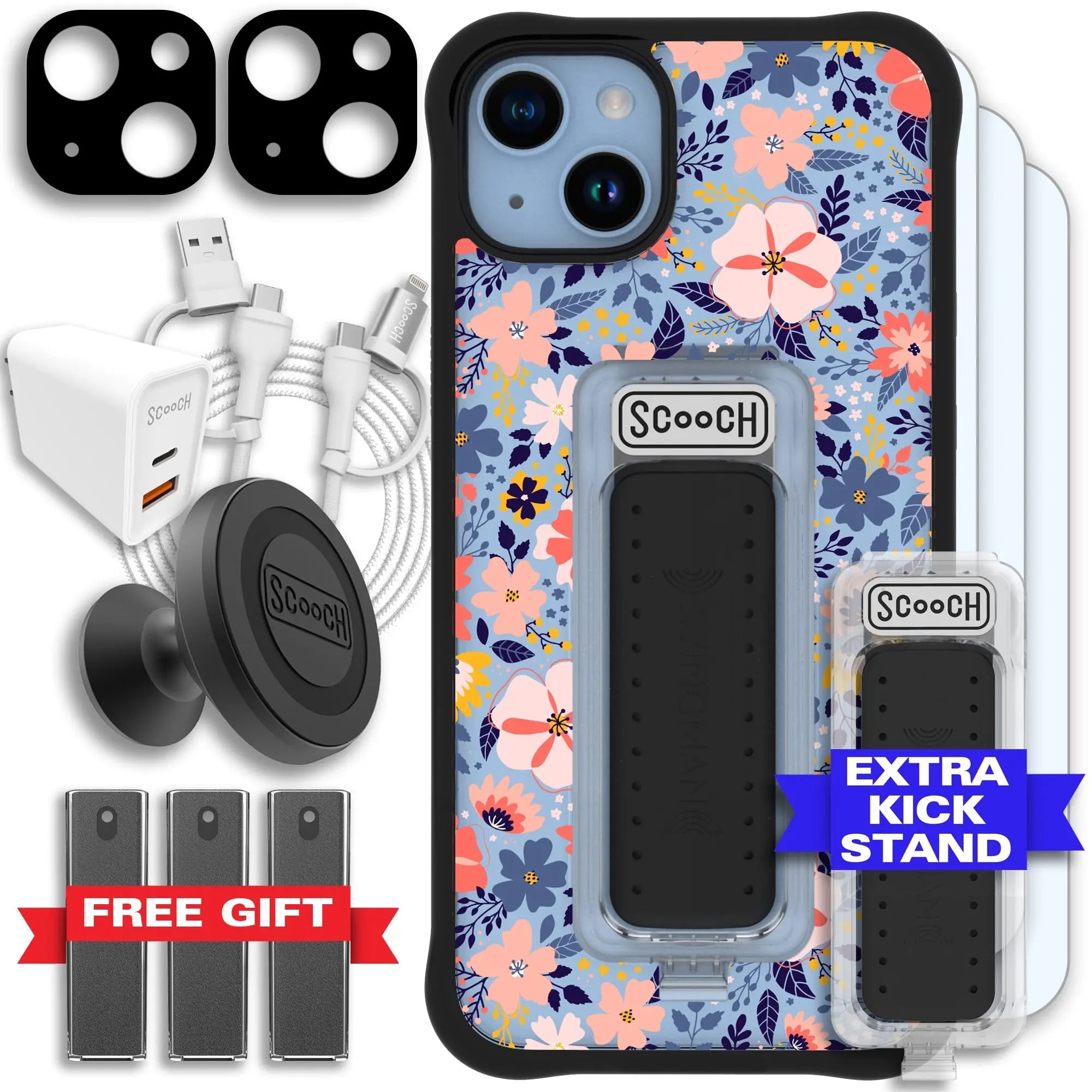 Scooch-Wingman Ultimate Bundle for iPhone 14 Plus-Wildflowers-Black