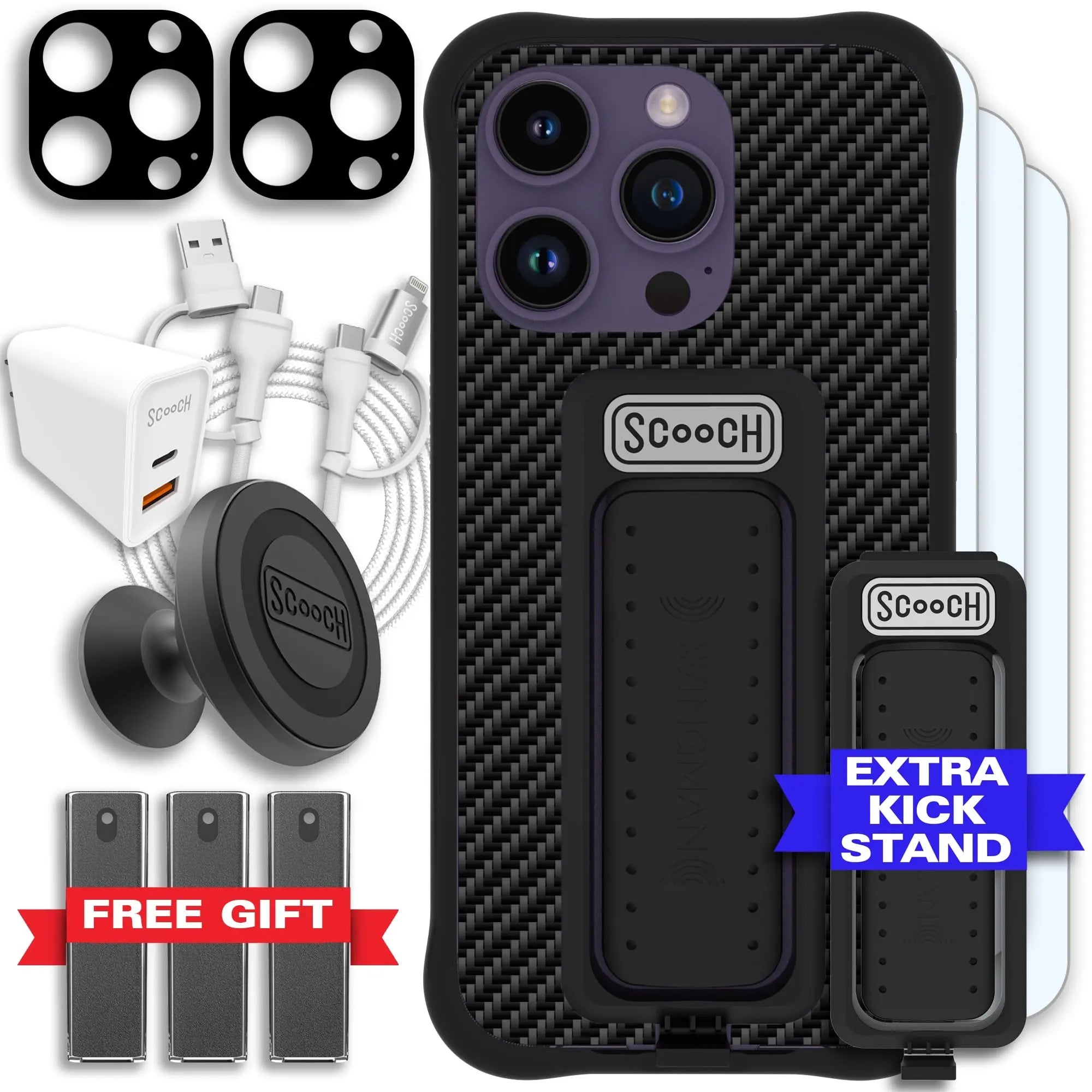 Scooch-Wingman Ultimate Bundle for iPhone 14 Pro-Carbon-Fiber-Black