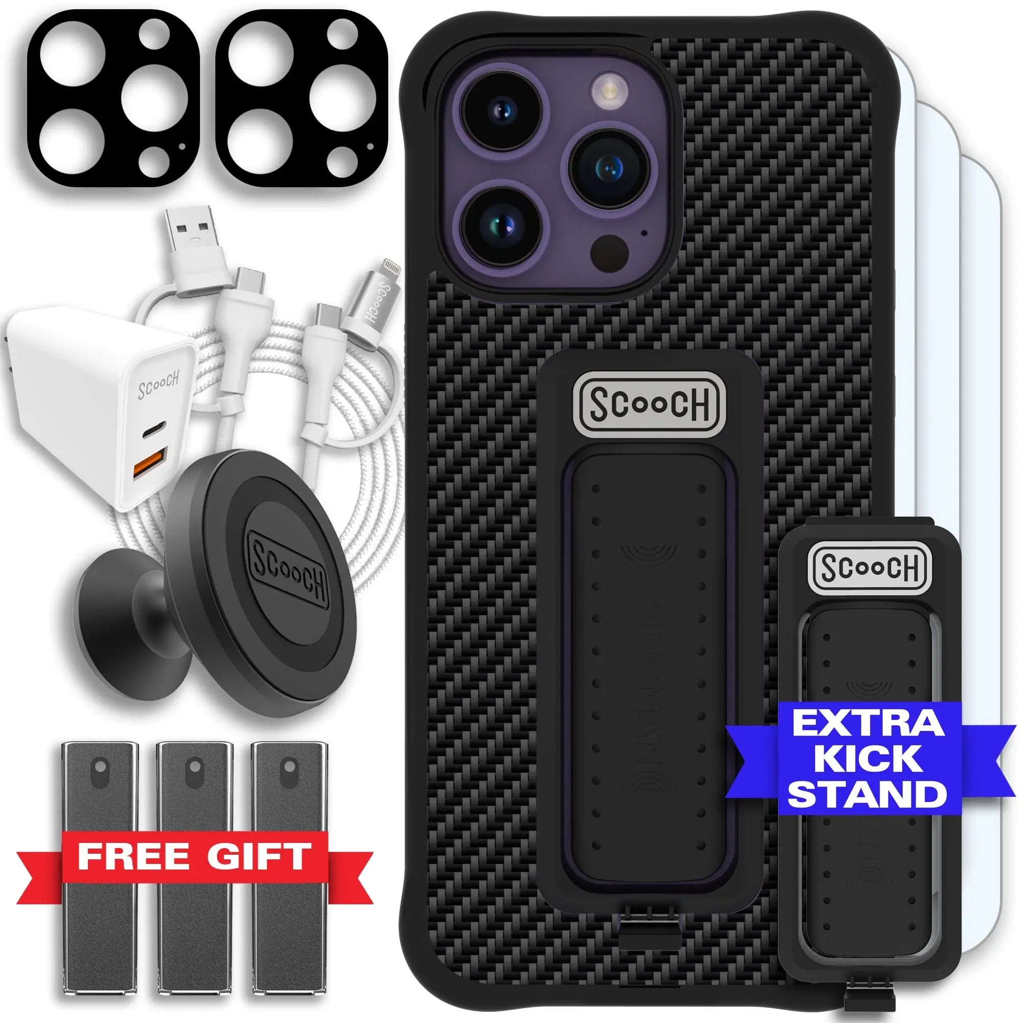 Scooch-Wingman Ultimate Bundle for iPhone 14 Pro Max-Carbon-Fiber-Black