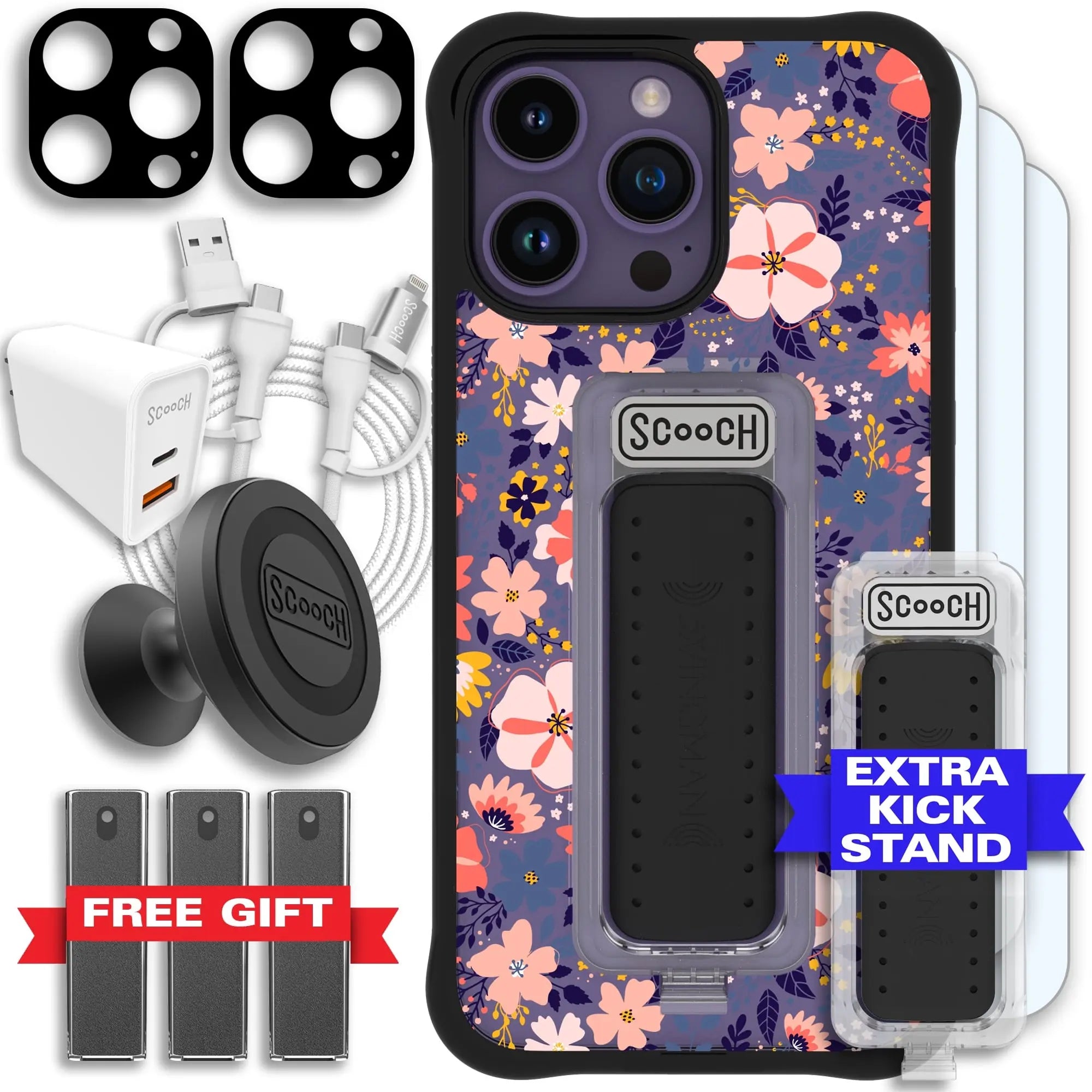 Scooch-Wingman Ultimate Bundle for iPhone 14 Pro Max-Wildflowers-Black