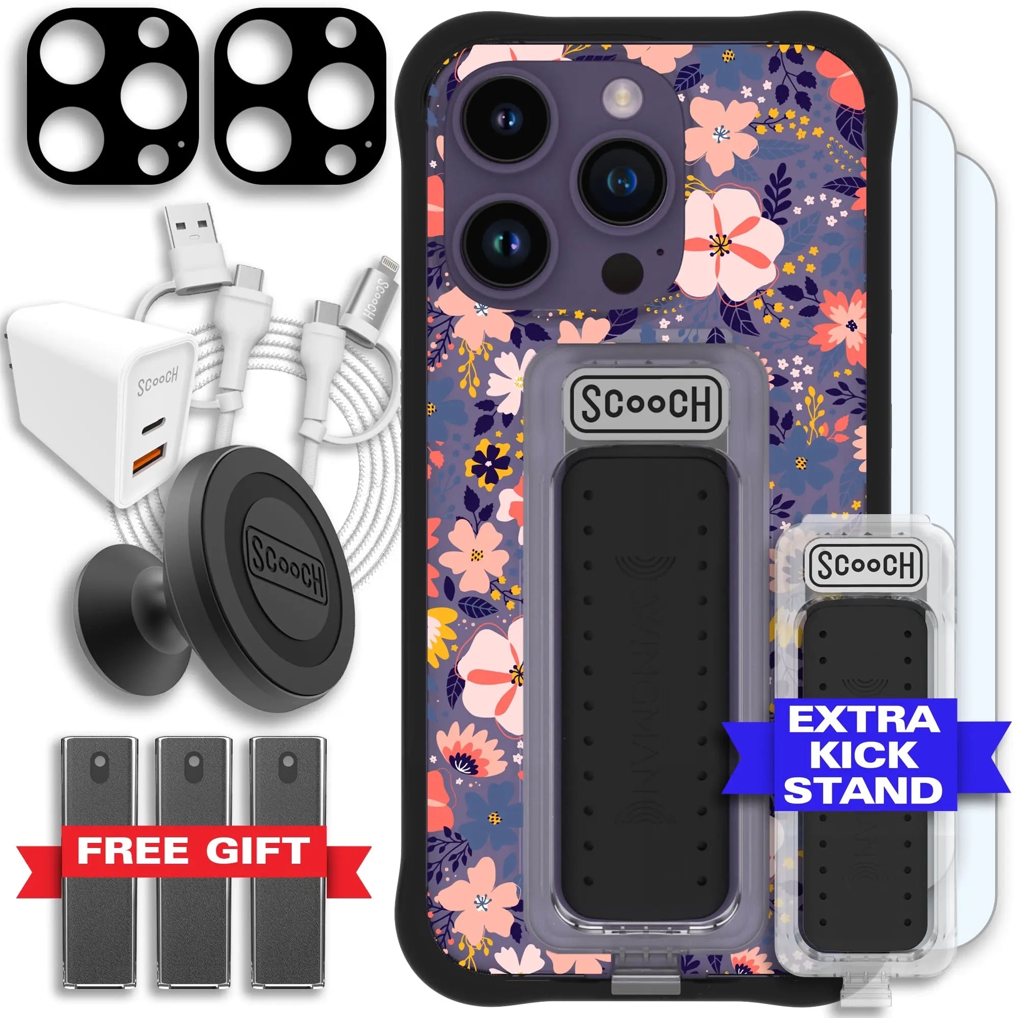 Scooch-Wingman Ultimate Bundle for iPhone 14 Pro-Wildflowers-Black