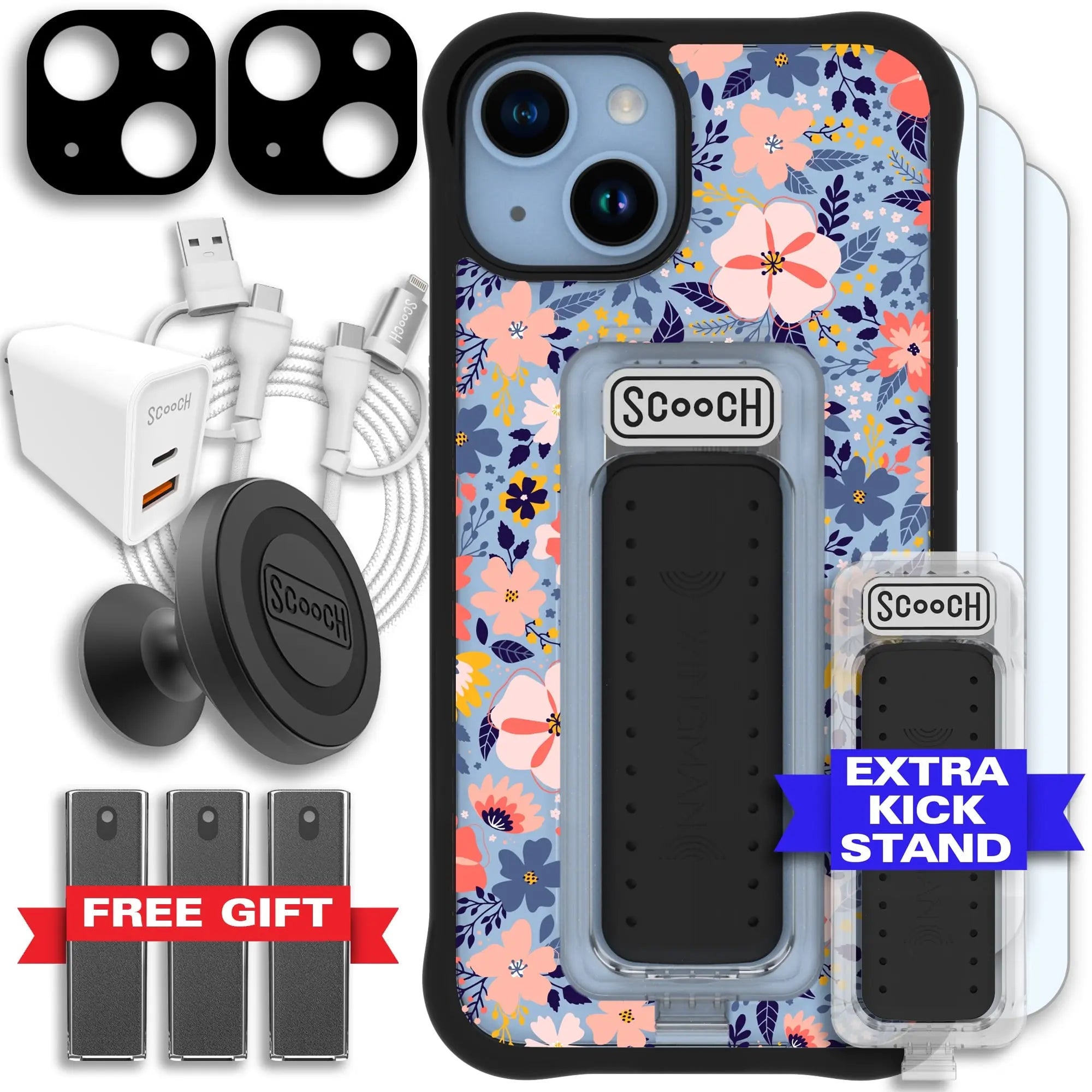 Scooch-Wingman Ultimate Bundle for iPhone 14-Wildflowers-Black