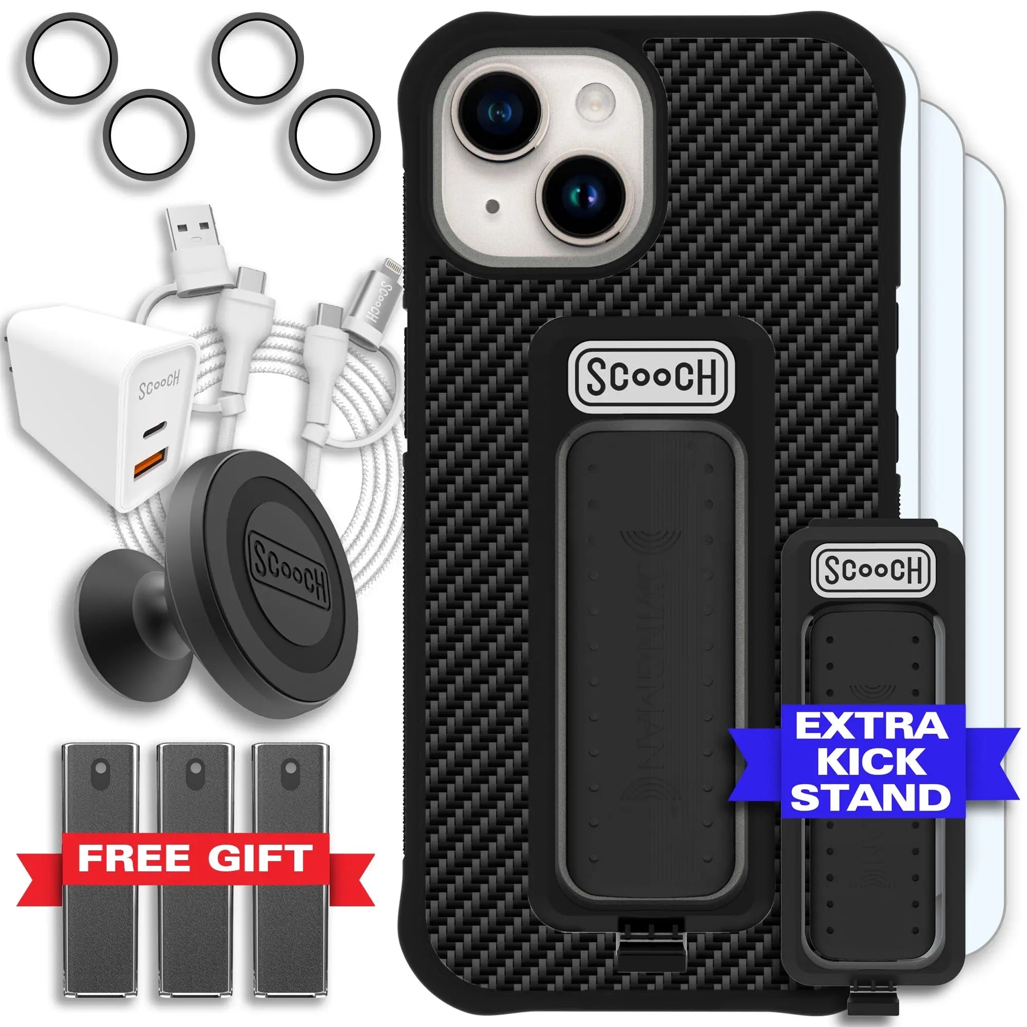 Scooch-Wingman Ultimate Bundle for iPhone 15-Carbon-Fiber-Black