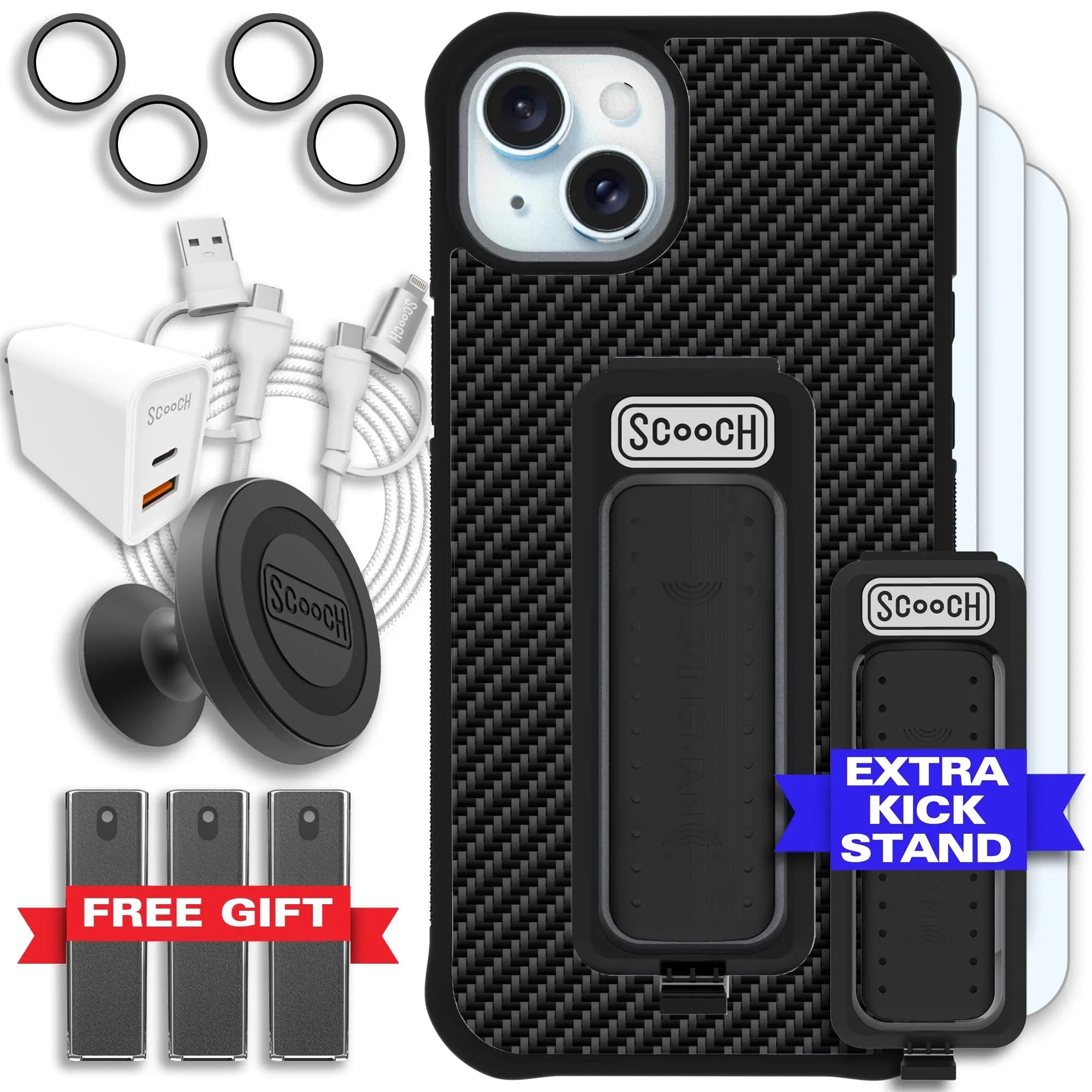 Scooch-Wingman Ultimate Bundle for iPhone 15 Plus-Carbon-Fiber-Black