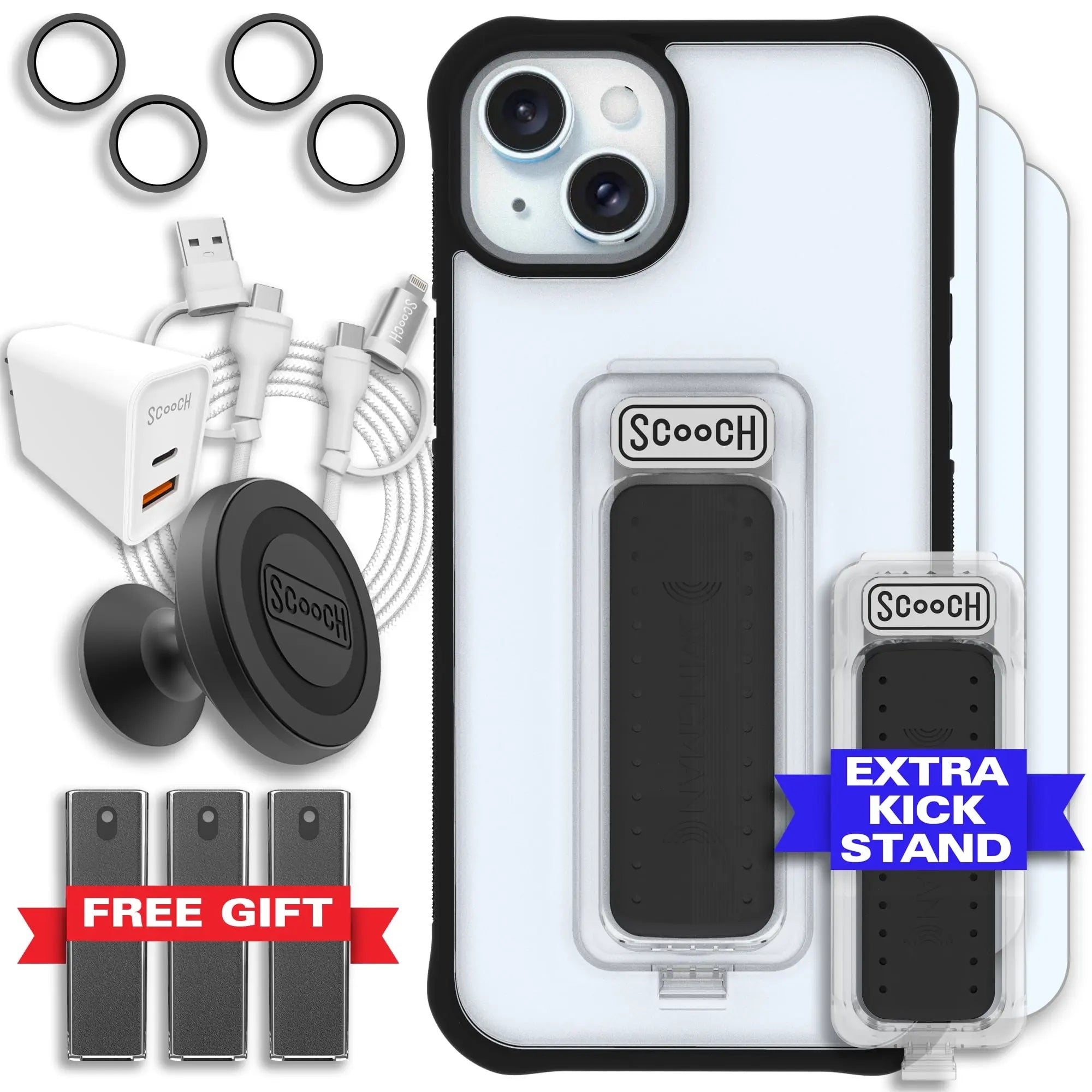 Scooch-Wingman Ultimate Bundle for iPhone 15 Plus-Tuxedo-Clear-Black