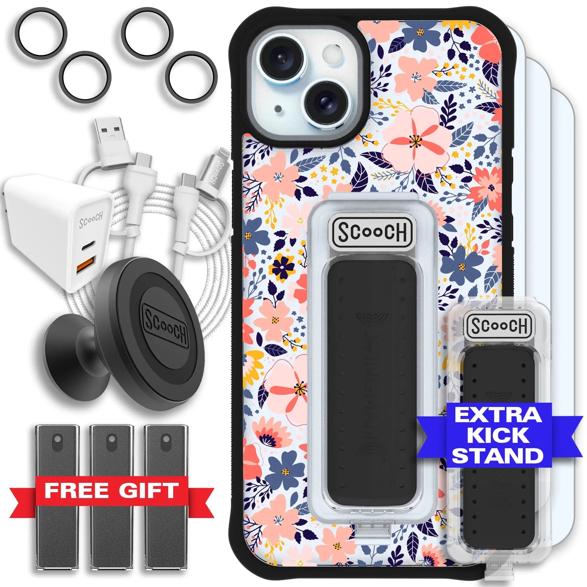 Scooch-Wingman Ultimate Bundle for iPhone 15 Plus-Wildflowers-Black